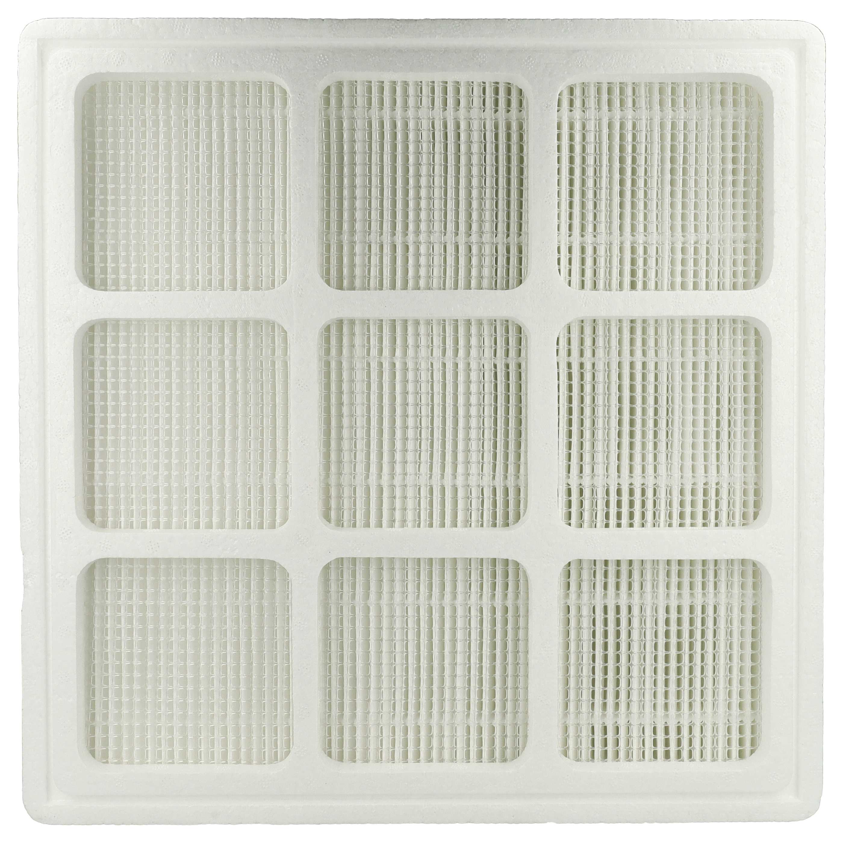 Weißer Luftfilter mit neun rechteckigen Gittern. Das Gitter besteht aus dünnen Kunststoffstreifen. Weißer Hintergrund.