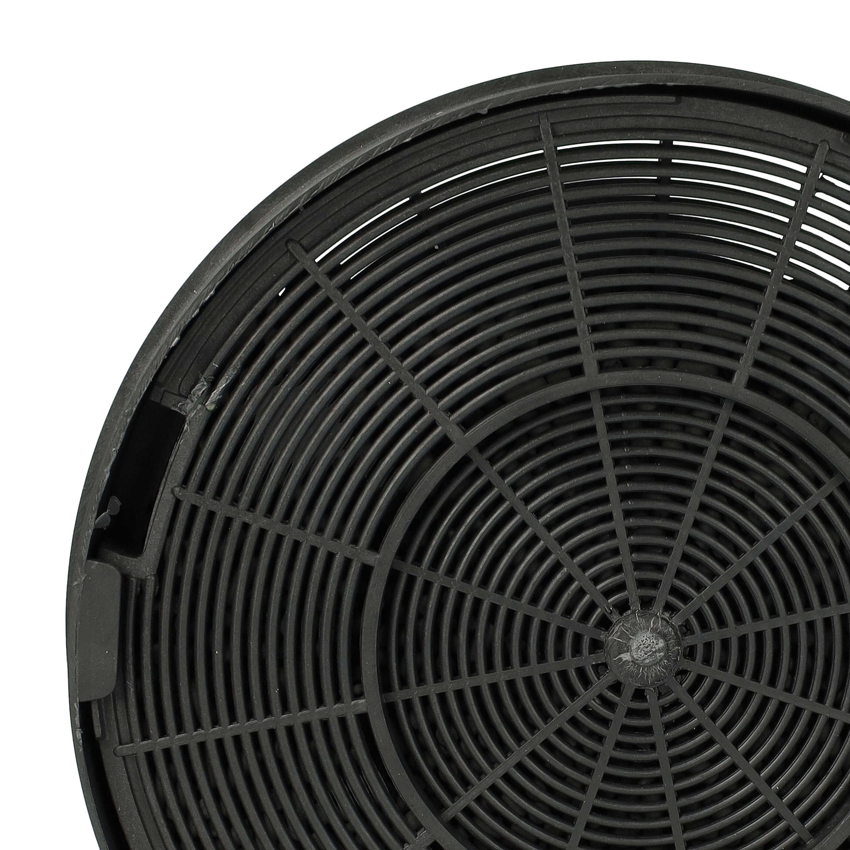 Schwarzer Aktivkohlefilter mit kreisförmigem Design. Der Filter hat ein Rastermuster.