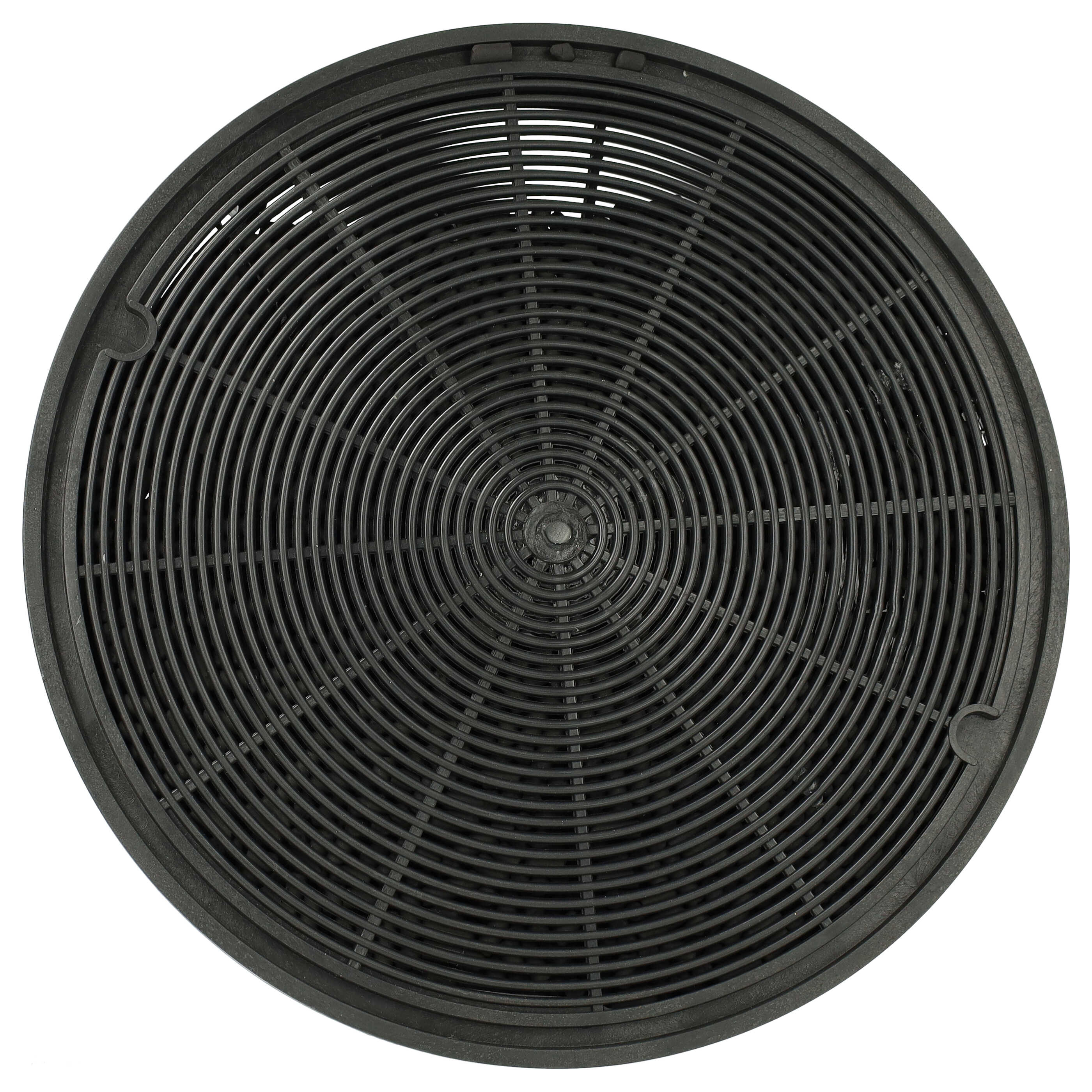 Schwarzer Aktivkohlefilter mit kreisförmigem Design. Der Filter hat ein konzentrisches Kreisraster.