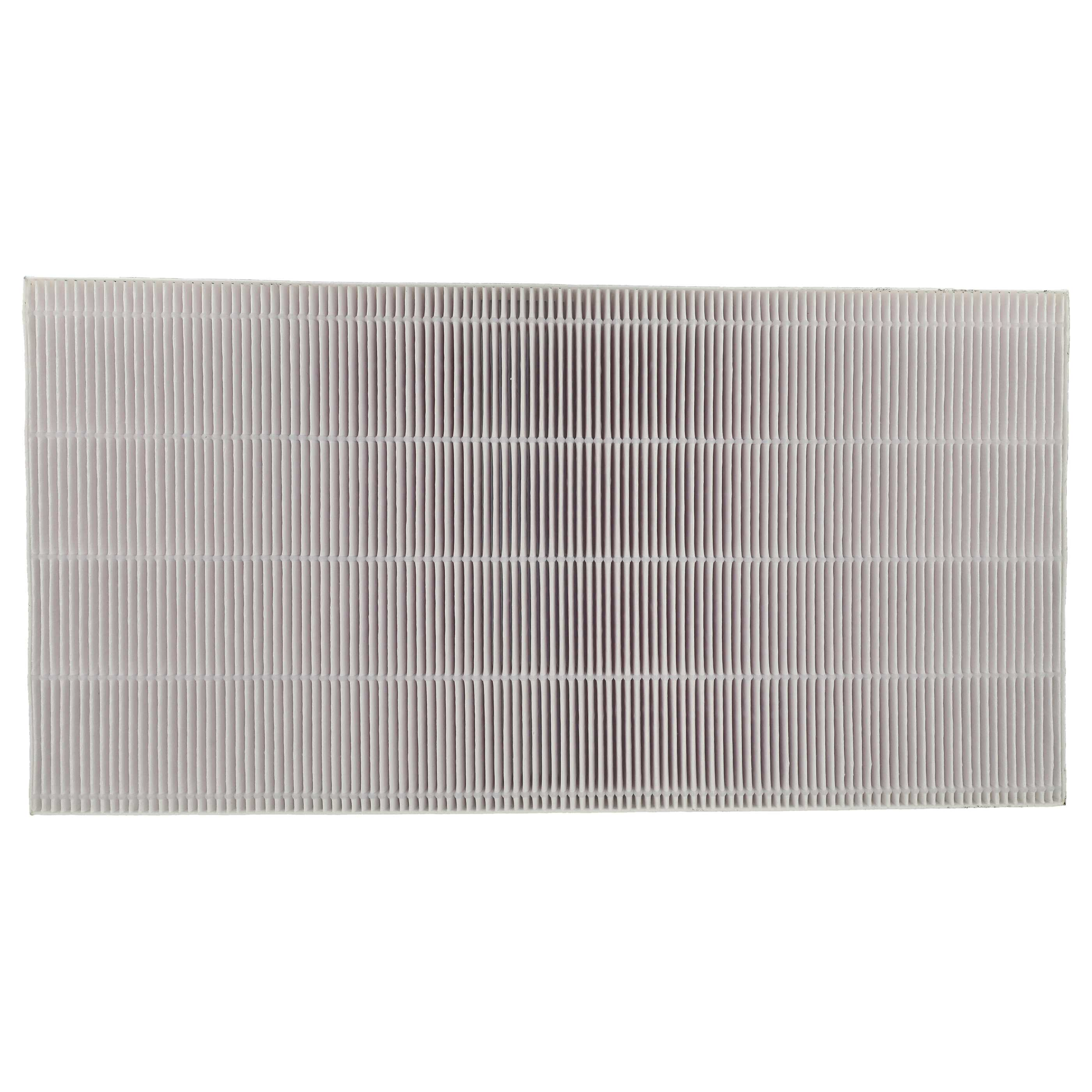 Ein rechteckiger Luftfilter mit plissiertem Design, der mehrere vertikale Linien zeigt.