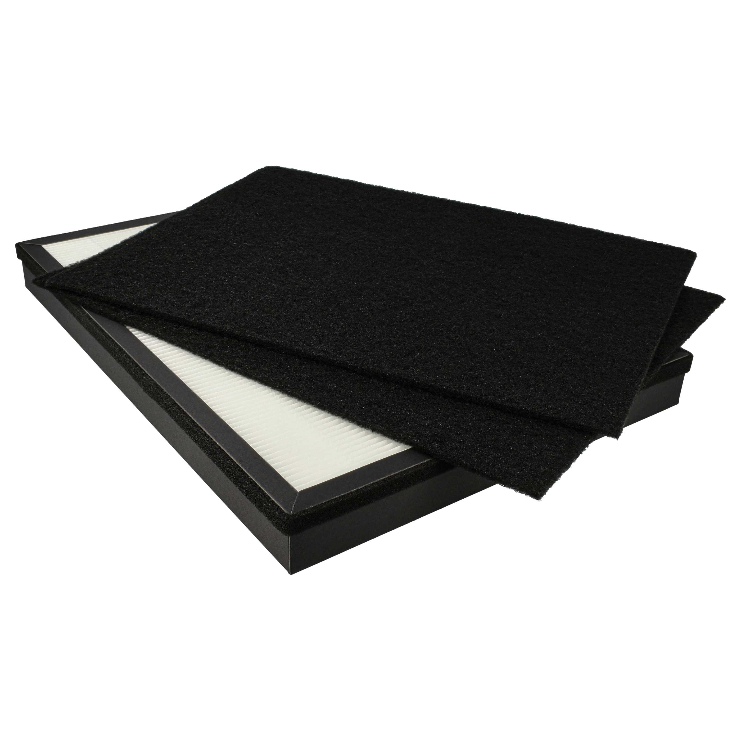 Luftfilter-Set. Zwei schwarze Filter auf einem Rahmen, auf weißer Oberfläche.