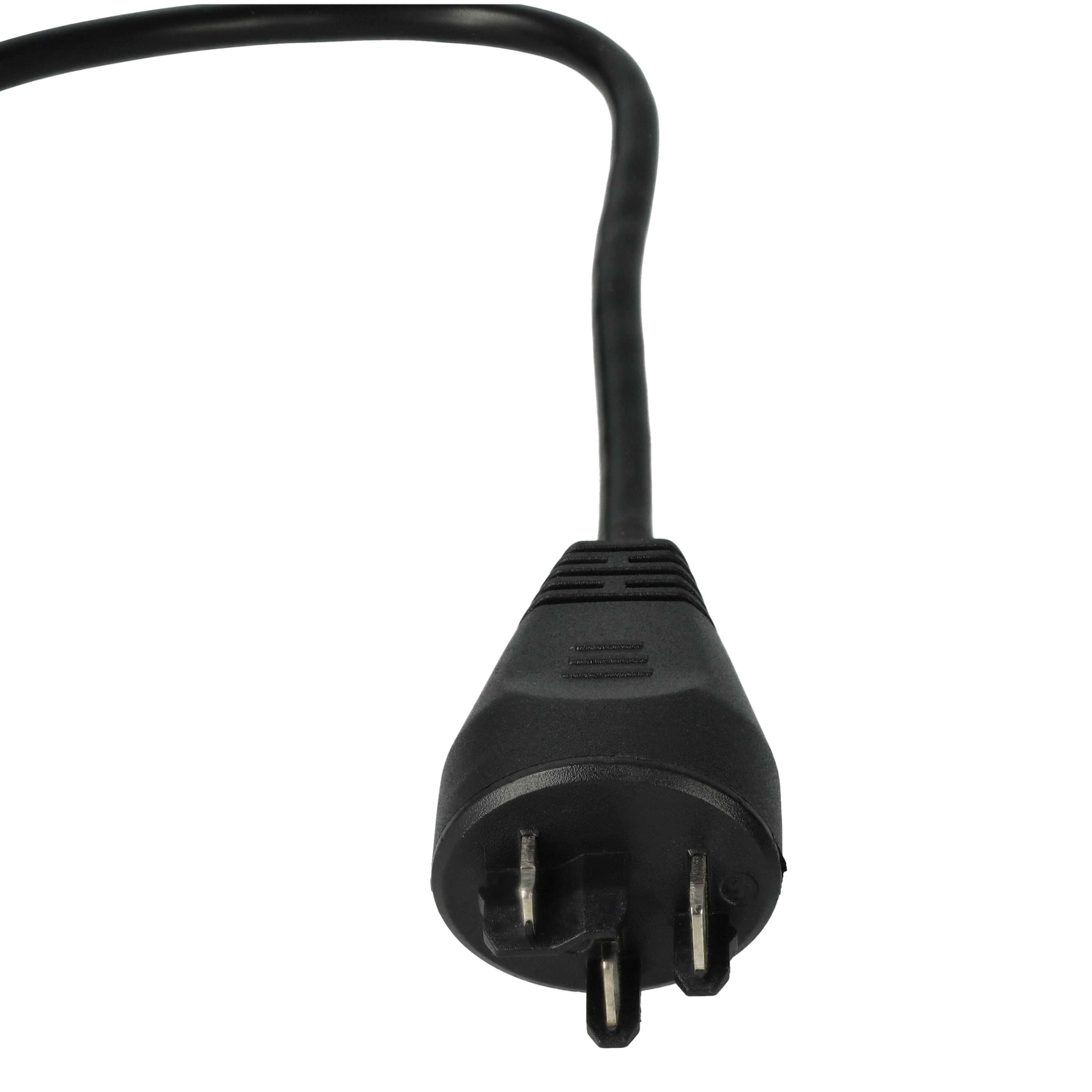 Schwarzes Netzkabel mit dreipoligem Stecker, weißer Hintergrund.