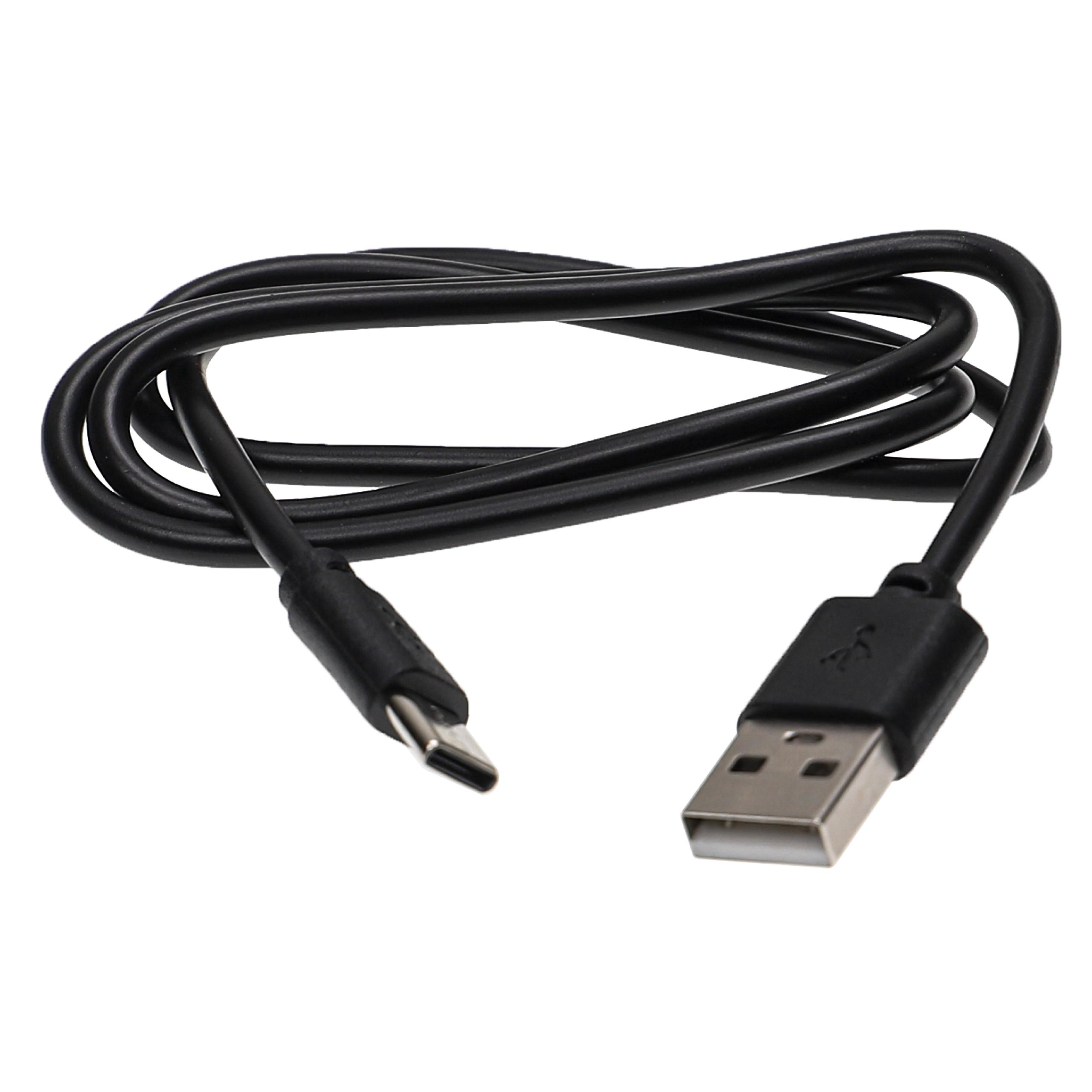 Schwarzes USB-C-Kabel mit Anschlüssen auf weißem Hintergrund, einfach und sauber.