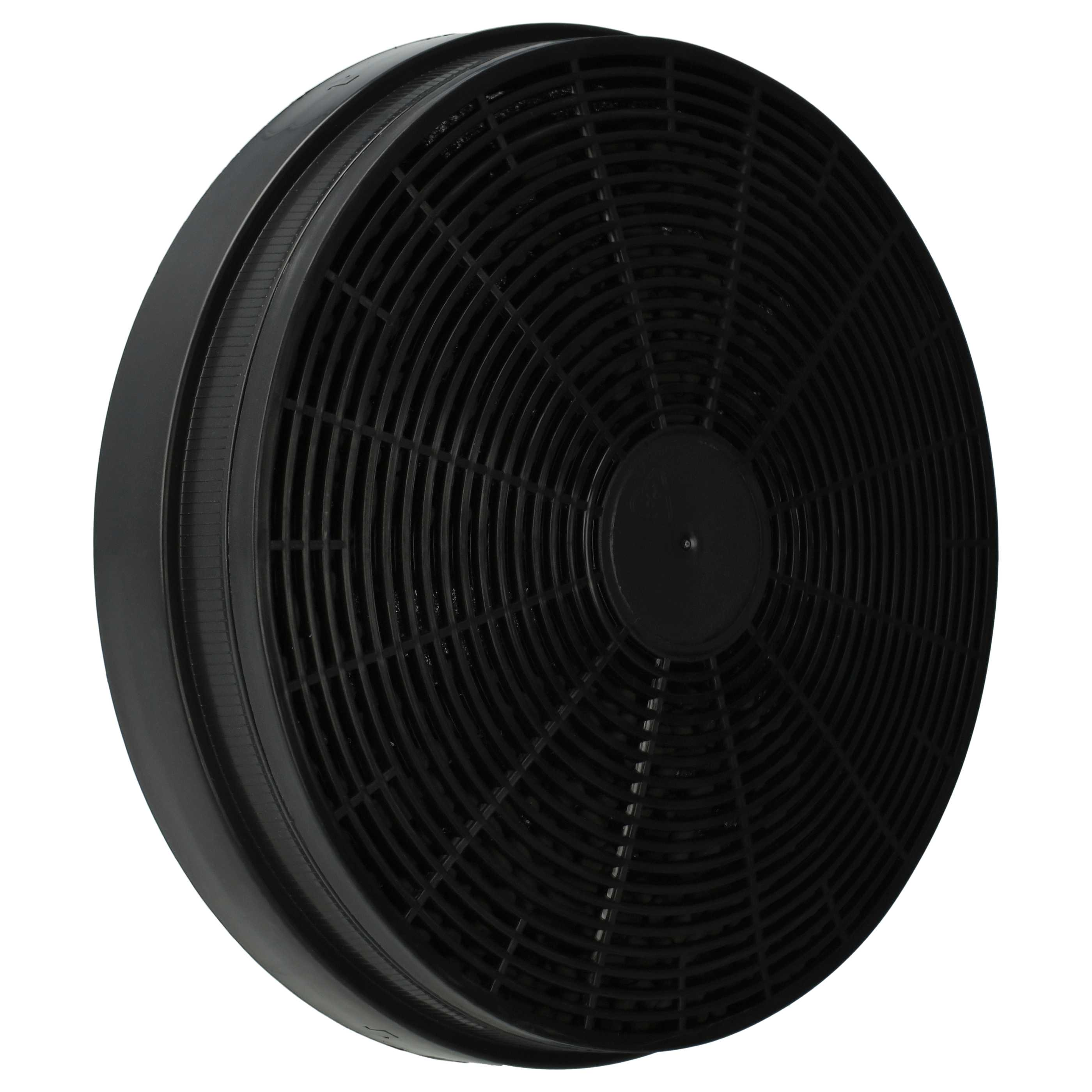 Schwarzer kreisförmiger Lüftungsfilter mit radialen Linien und zentraler dunkler Scheibe.