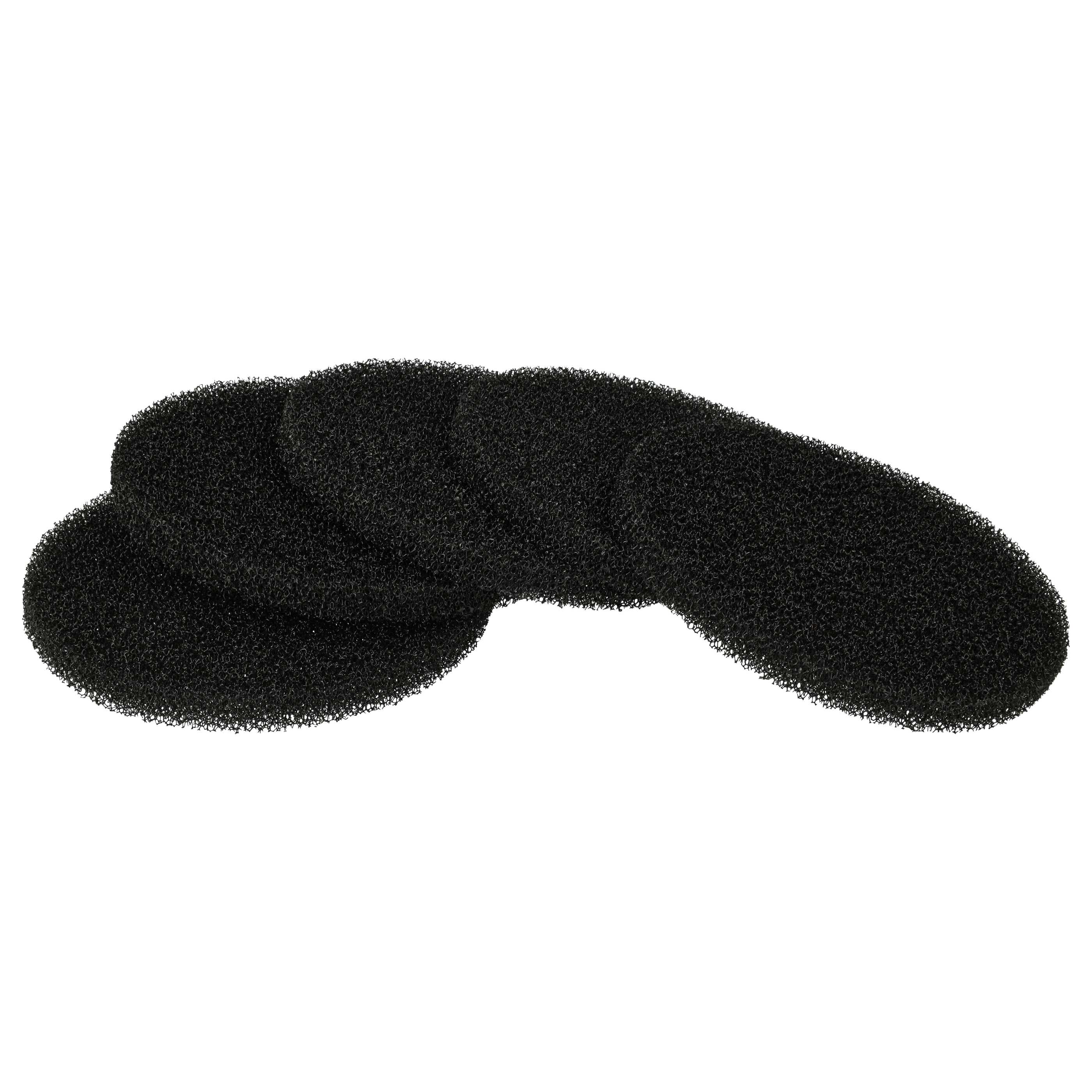 Mehrere schwarze Haarknoten-Einsätze auf weißem Hintergrund angeordnet. Sie sind oval geformt und aus schwammähnlichem Material.