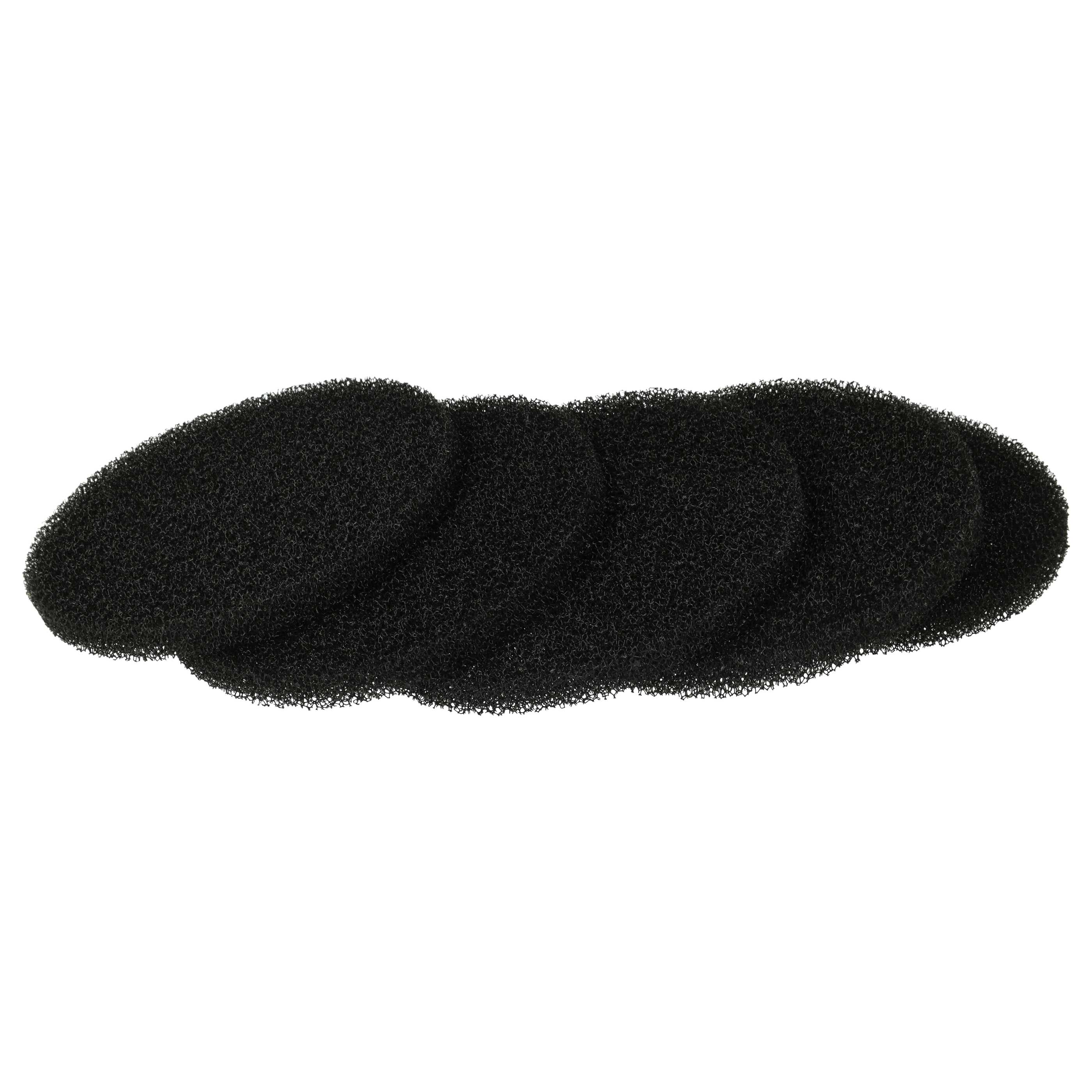 Ein schwarzes Schaumstoffpad mit unregelmäßiger Form, auf weißem Hintergrund. Das Pad wird wahrscheinlich zum Haarstyling verwendet.