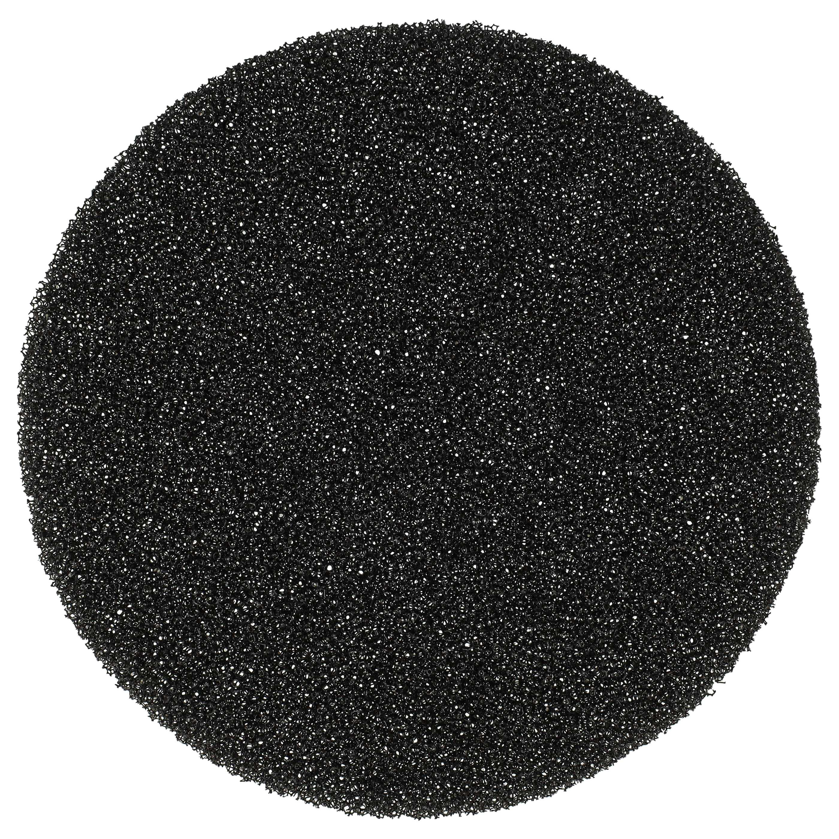 Runder, schwarzer poröser Filter. Die Oberfläche ist dicht mit kleinen Löchern.
