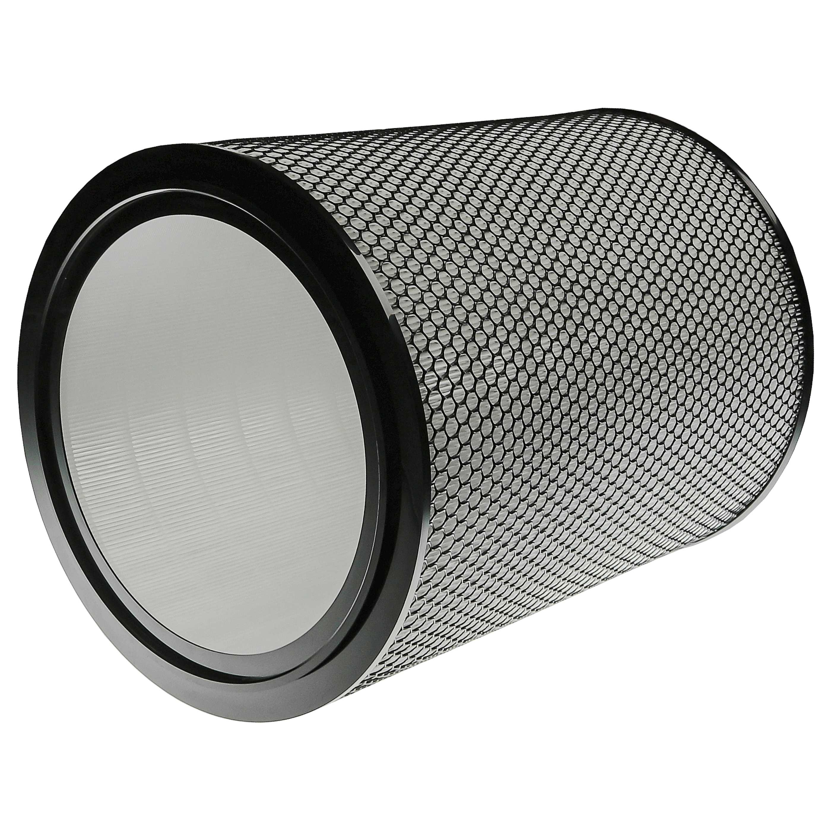 Ein zylindrischer Luftfilter mit schwarzem Rahmen und weißem Innenmaterial mit Waben.