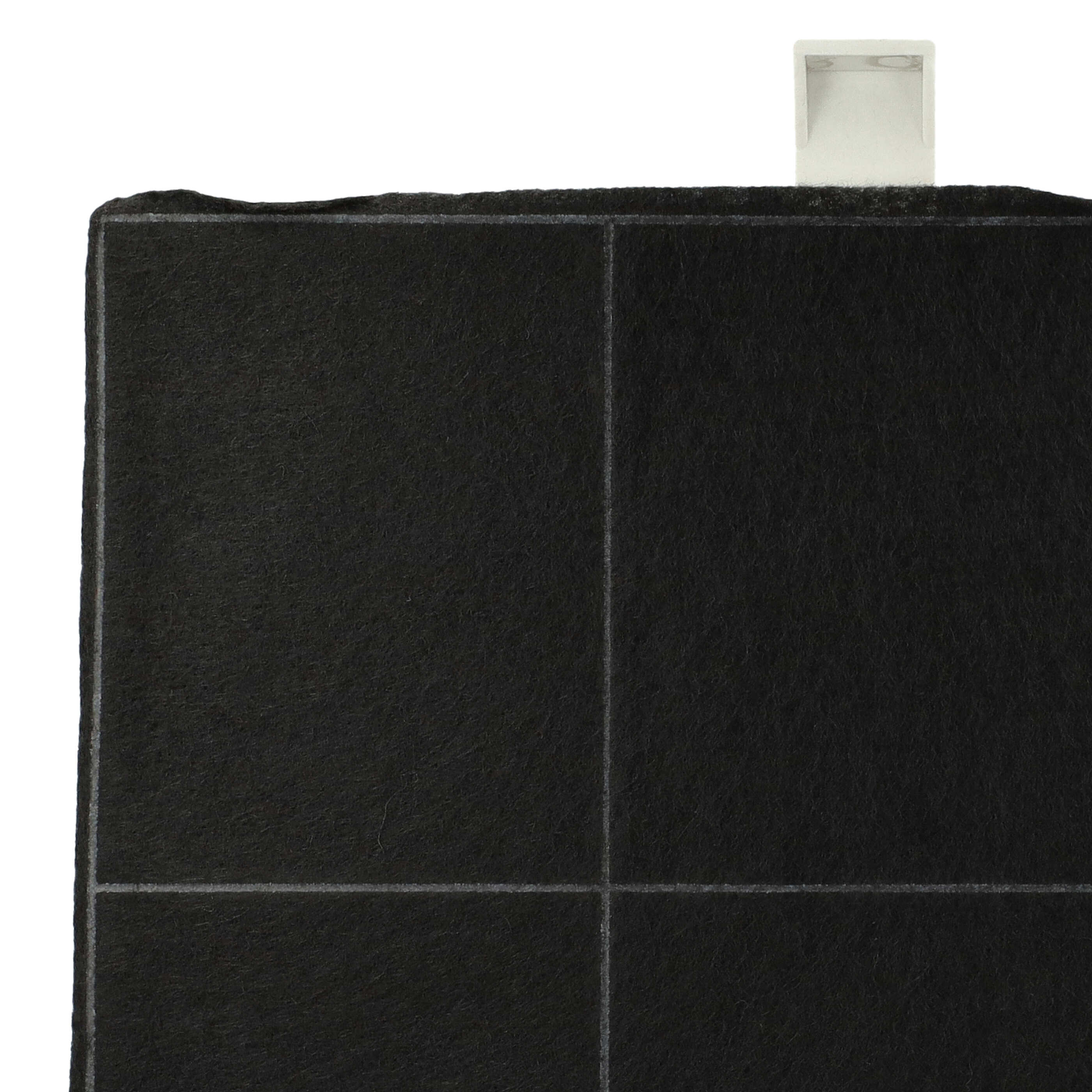 Schwarzer Filter mit weißen Gitterlinien. Weißer Stecker oben. Strukturierte Oberfläche. Nahaufnahme.