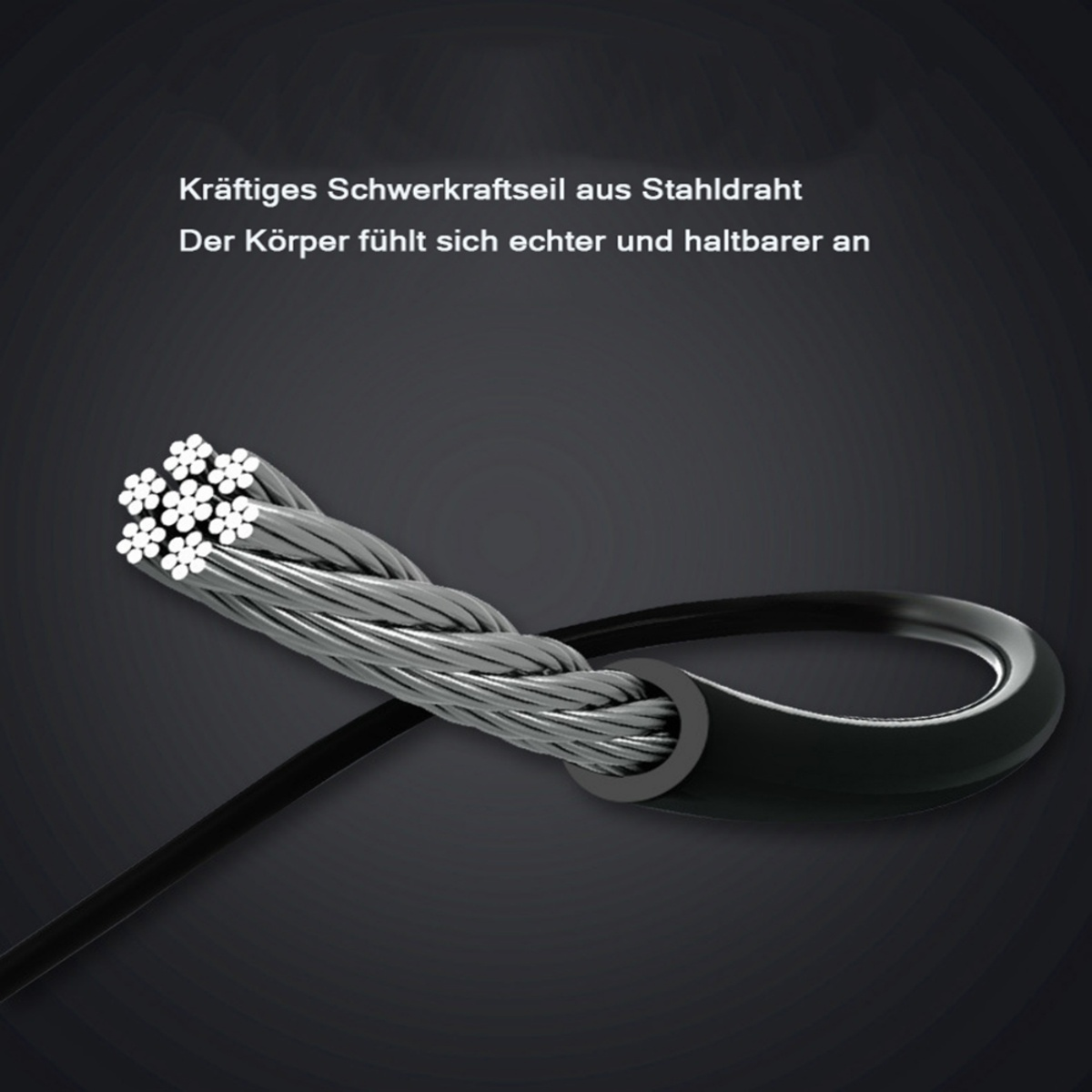 Nahaufnahme eines Metallkabels mit einer Schlaufe. Das Kabel besteht aus mehreren Litzen Draht.
