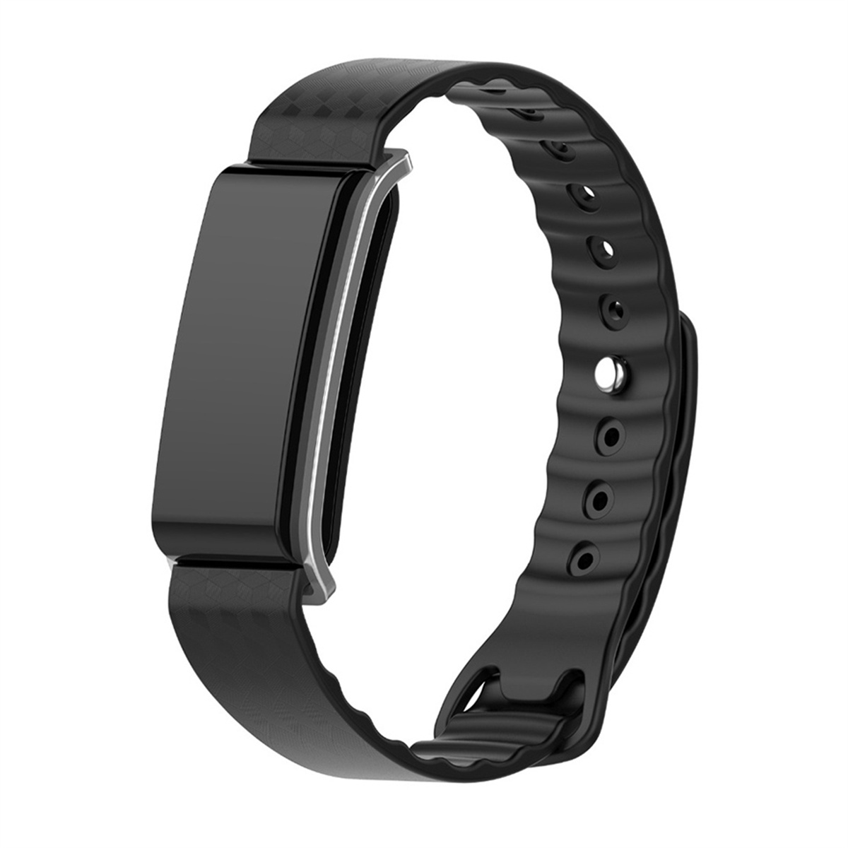 Schwarzer Fitness-Tracker mit schwarzem Armband.