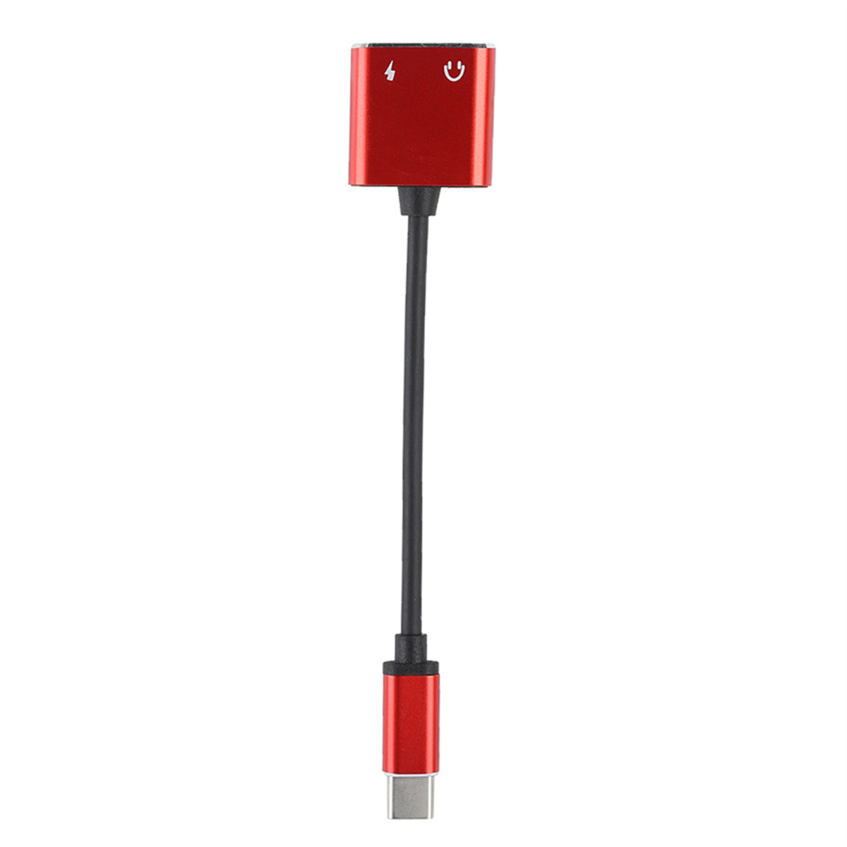 Roter Adapter mit USB-C-Anschluss und Blitzsymbol, schwarzes Kabel.
