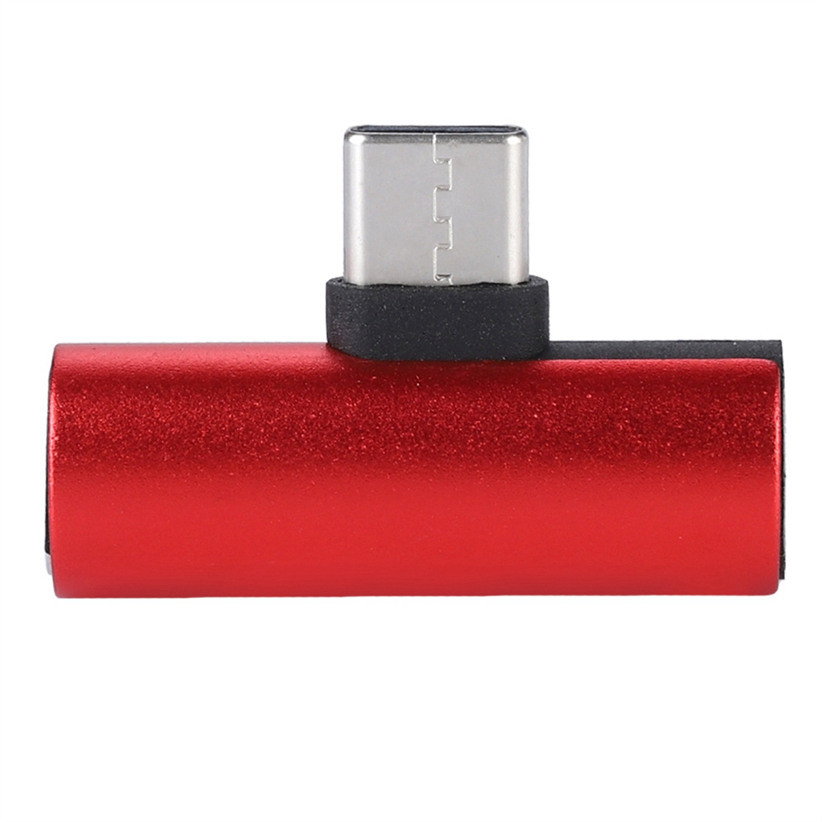 Roter USB-C-zu-USB-C-Adapter mit silbernem Stecker auf weißem Hintergrund.