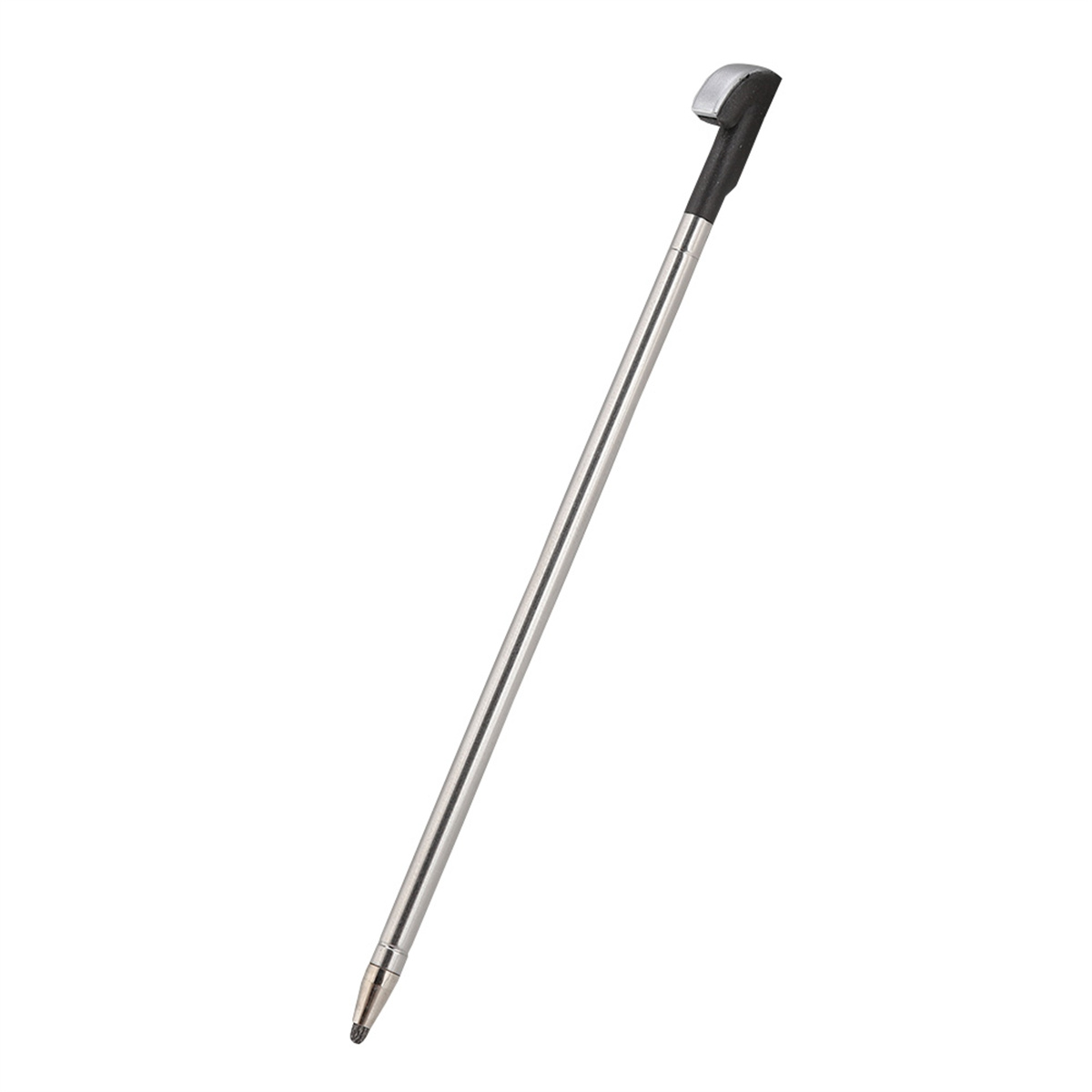 Ein silberner Eingabestift mit schwarzer Spitze und Kappe.