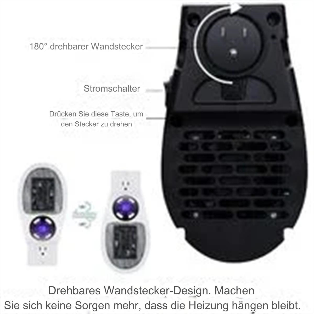 Schwarzer, drehbarer Wandstecker. Zeigt einen schwarzen Stecker mit Steckdose und Schalter zum Drehen.