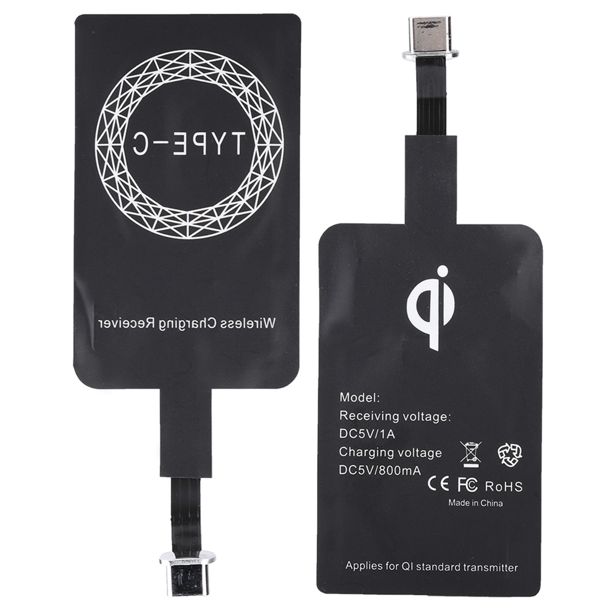 Zwei schwarze kabellose Ladepads, eines nach oben, das andere mit einem USB-C-Anschluss.