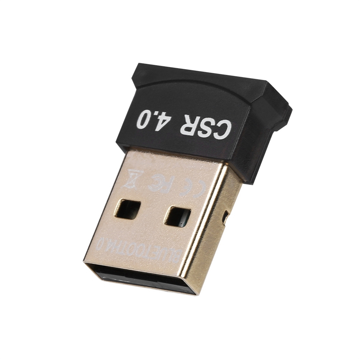 Schwarzer und goldener USB-Bluetooth-Adapter mit CSR 4.0-Text.