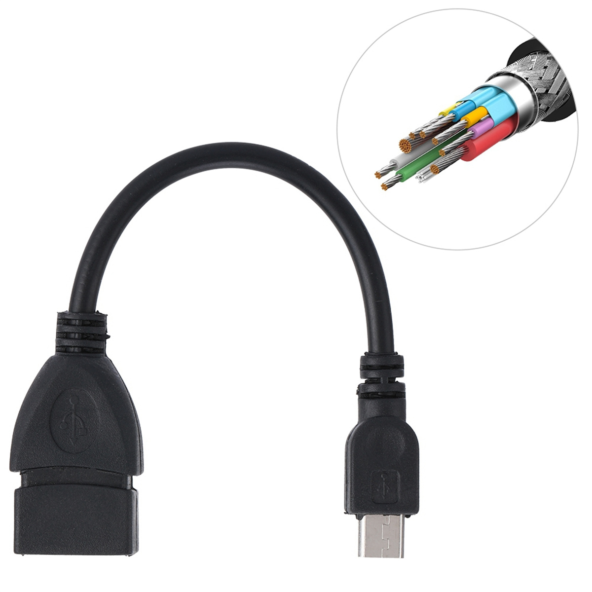 Ein schwarzes USB-Kabel mit Adapter.
