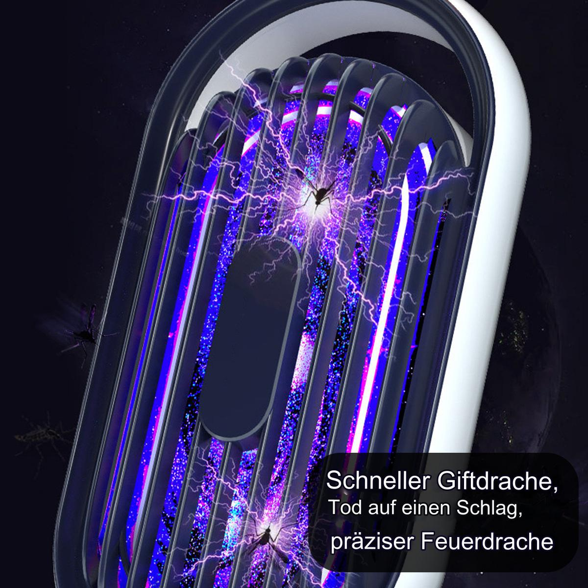Elektrischer Mückentöter mit lila Licht und Text auf Deutsch.