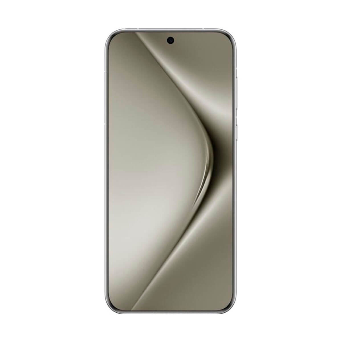 Smartphone mit grau-silbernem Farbschema. Der Hintergrund hat ein geschwungenes Design.