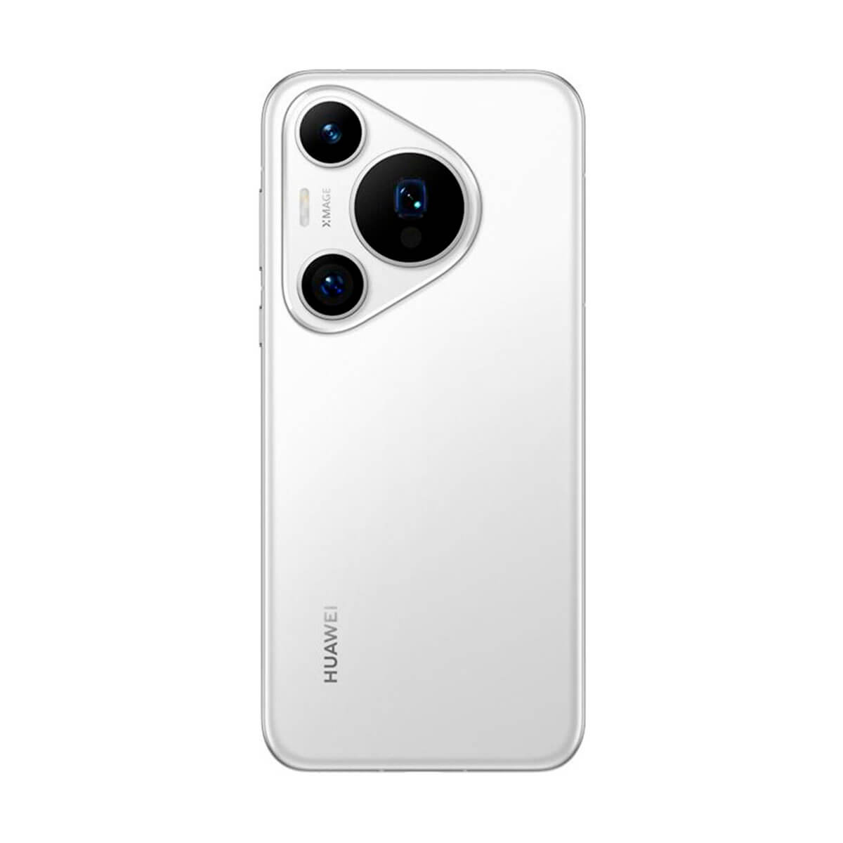 Ein weißes Smartphone mit drei Rückkameras und dem Huawei-Logo. Die Rückseite ist glänzend.