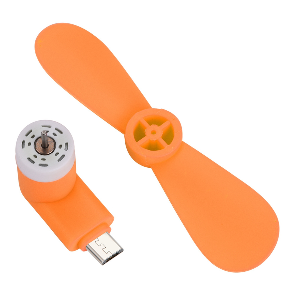 Orangener USB-Lüfter mit Propeller und Motoreinheit.