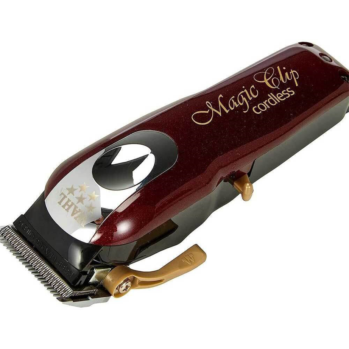 Ein rot-schwarzer Wahl Magic Clip Cordless Haarschneider.