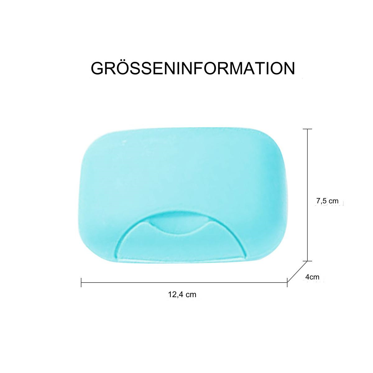 Blaue Seife mit gebogener Vertiefung. Abmessungen: 12,4cm x 7,5cm x 4cm.