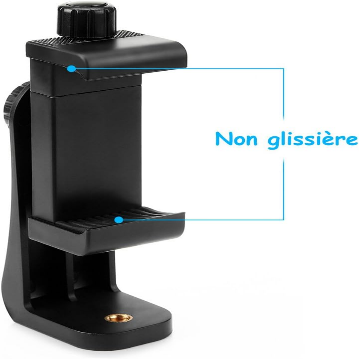 Schwarzer Telefonhalter. Aufschrift: 'Non glissière'.