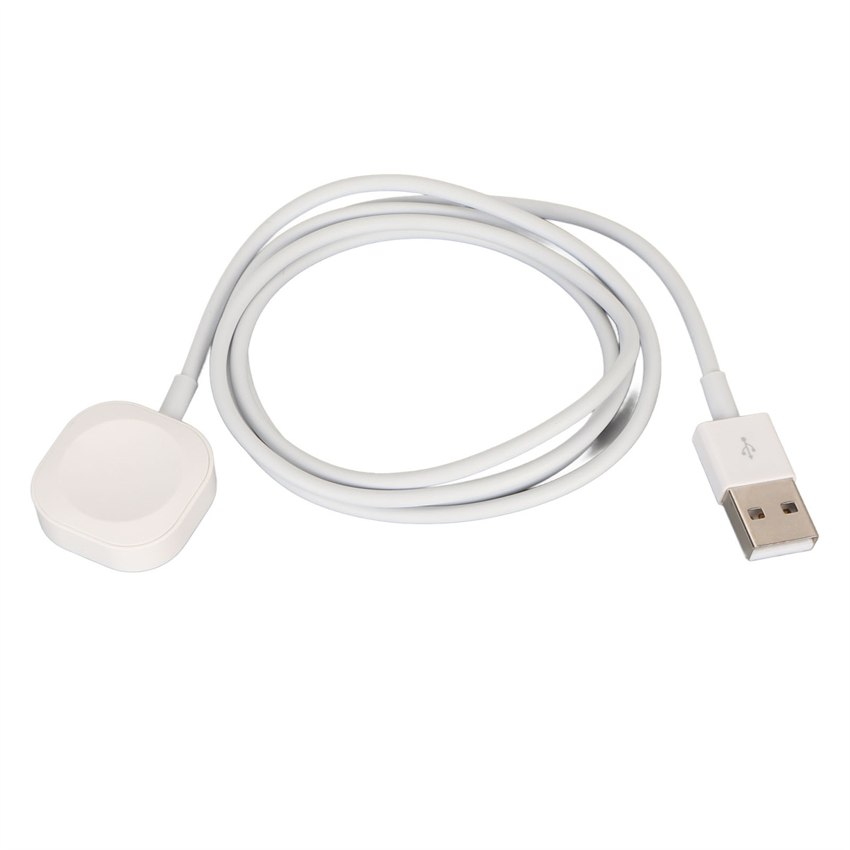 Weißes Ladekabel mit Ladepad und USB-Anschluss.