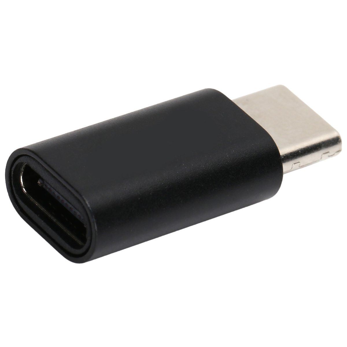 Schwarzer USB-C-Adapter mit silbernem Stecker.
