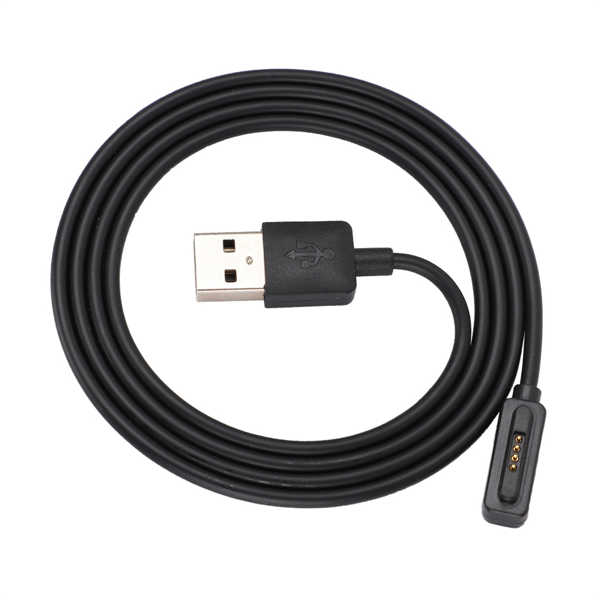 Schwarzes USB-zu-Uhr-Ladekabel, aufgerollt.