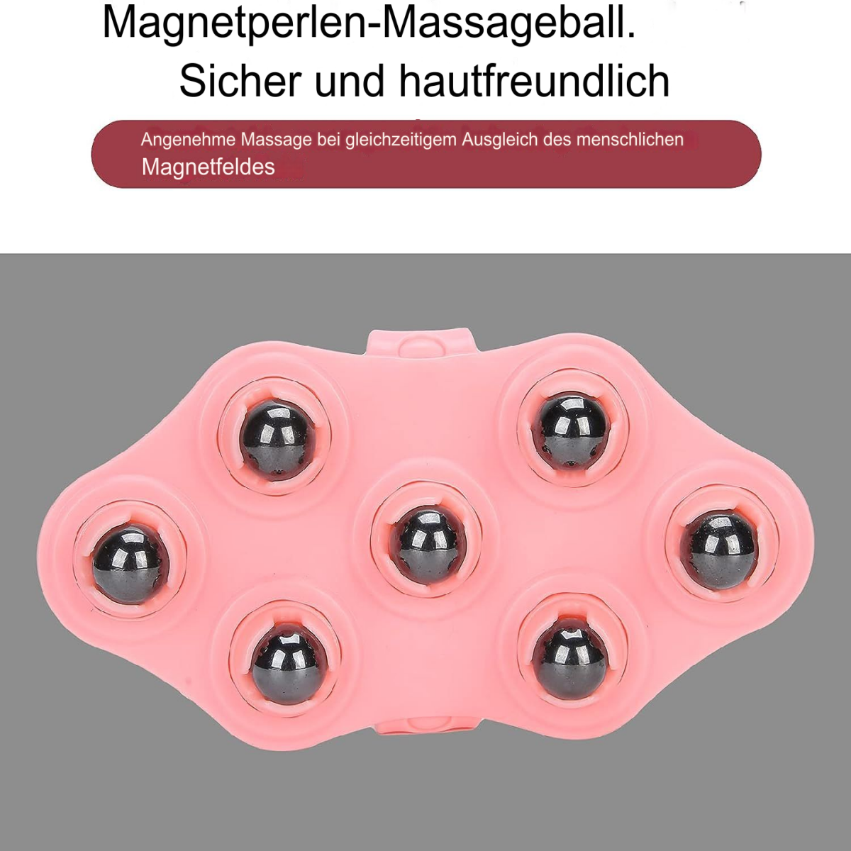 Ein rosa Massagegerät mit mehreren schwarzen Magnetkugeln.