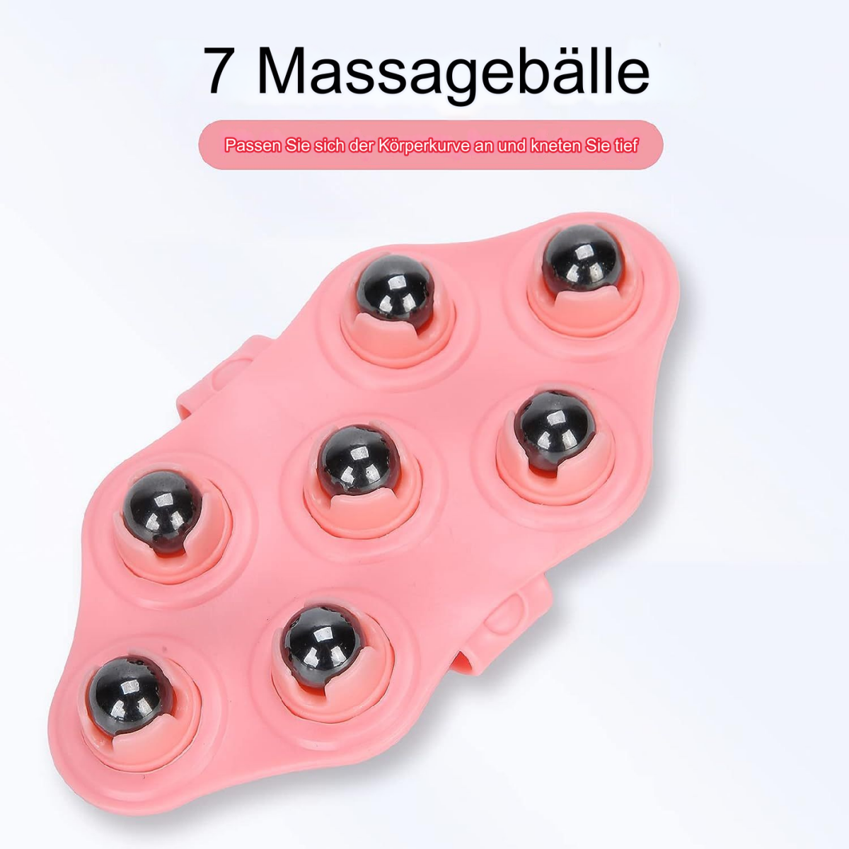 Rosa Massagegerät mit 7 schwarzen Kugeln.