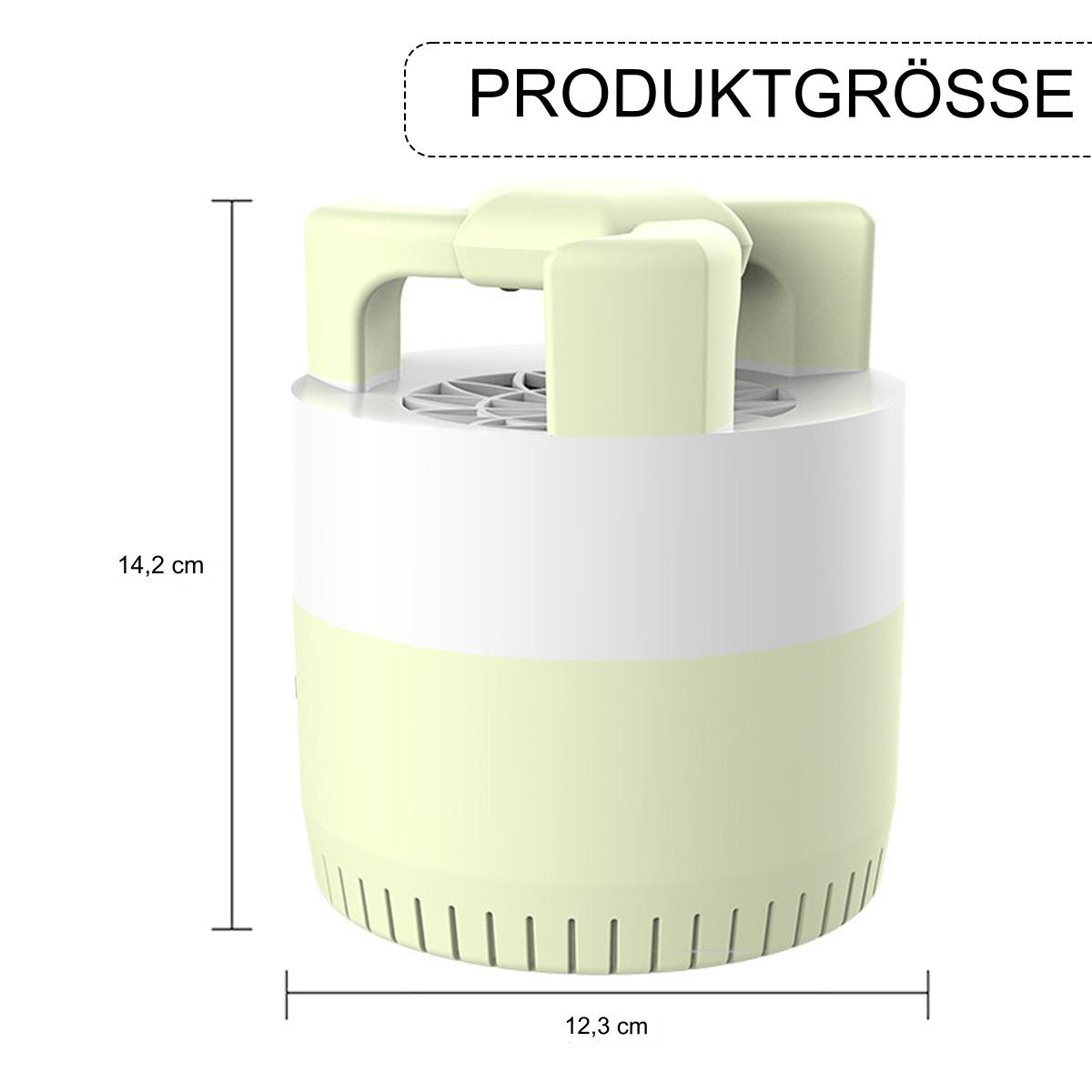 Weiß-gelber Insektenvernichter. Es hat Abmessungen von 14,2 cm hoch und 12,3 cm breit.