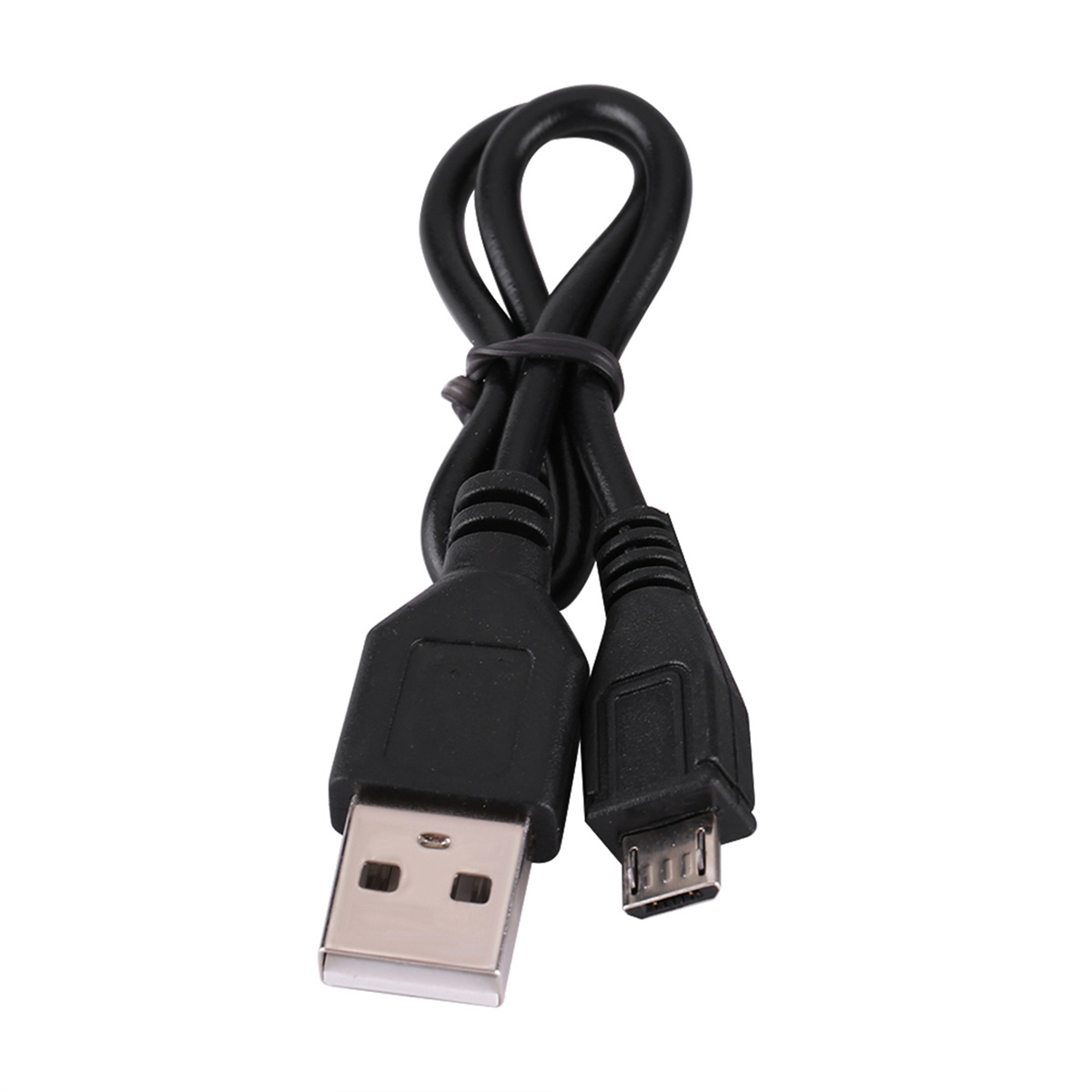 Schwarzes USB-Ladekabel. Das Kabel hat einen Standard-USB- und einen Micro-USB-Anschluss.