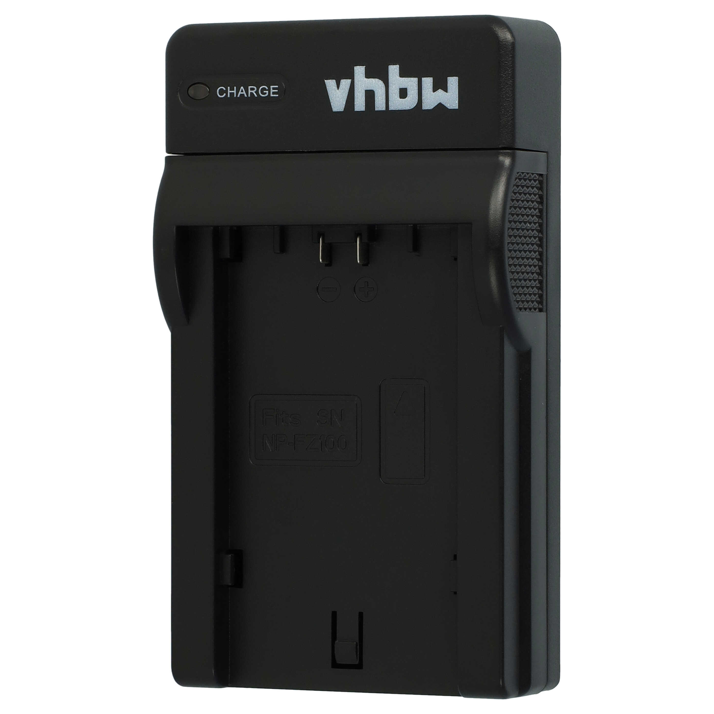 Ein schwarzes Ladegerät mit dem Logo 'vhbw' und dem Text 'Fits SN NP-F700'.