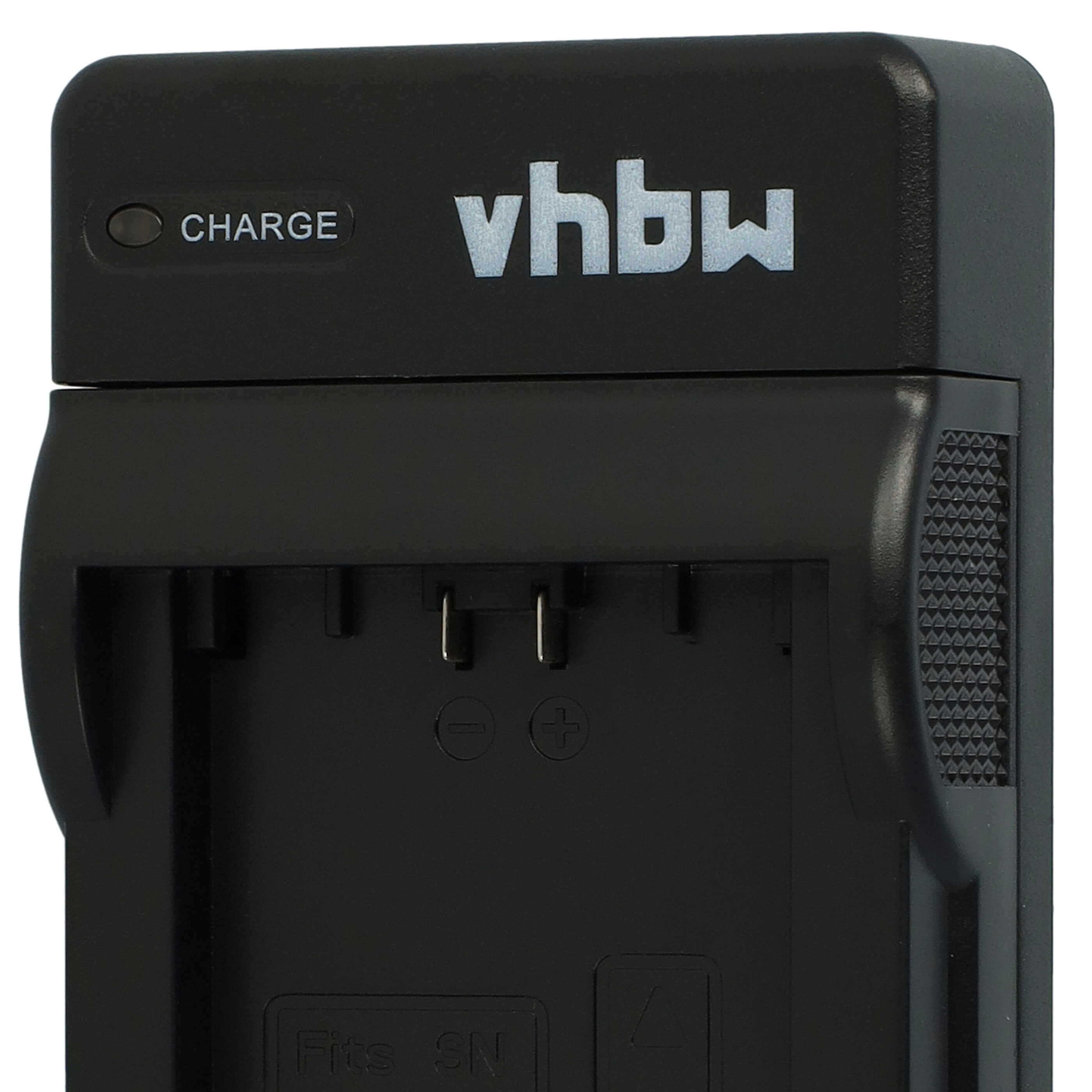 Schwarzes Kamera-Akkuladegerät mit 'vhbw'-Logo und Ladeanzeige.