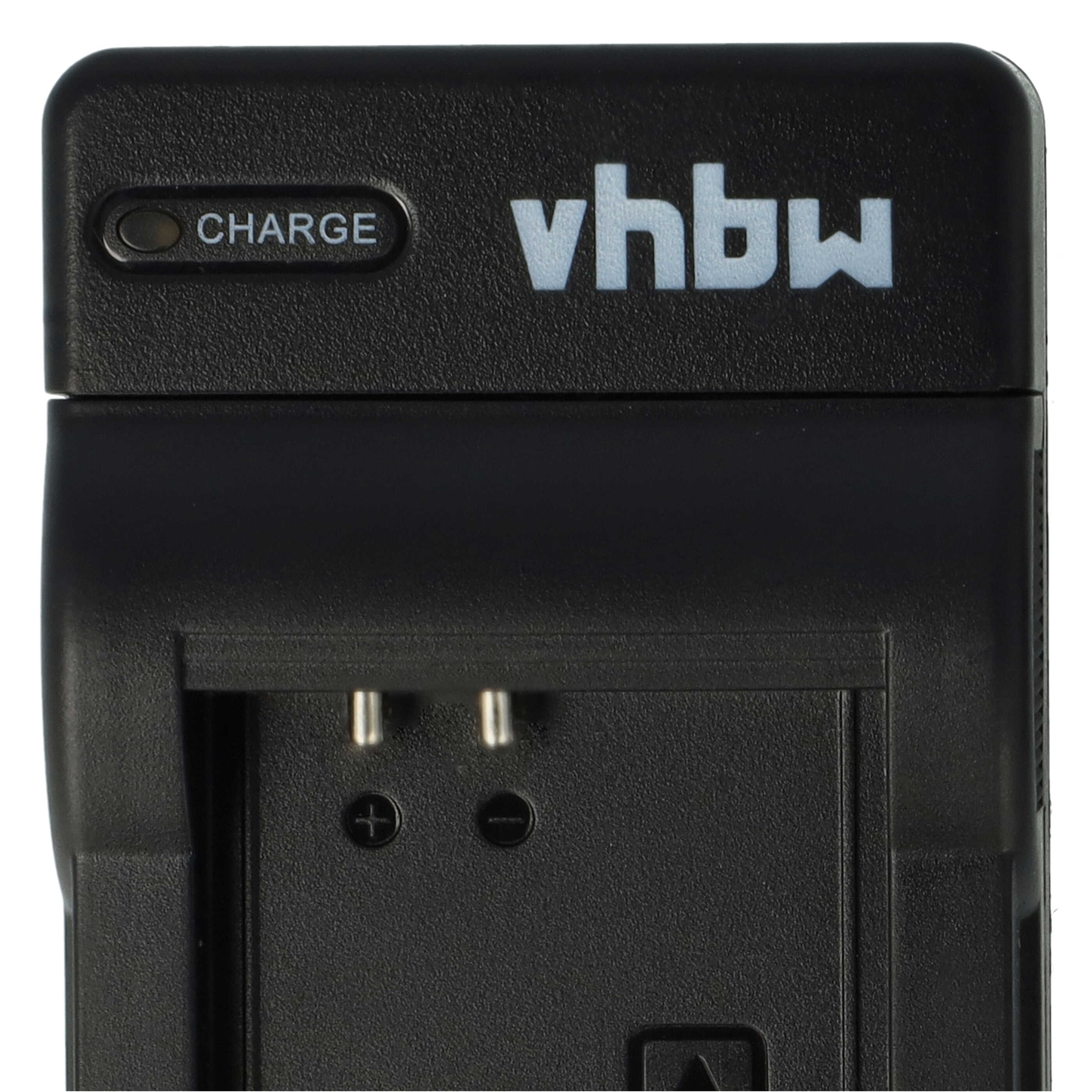 Schwarzes Ladegerät mit 'vhbw'-Logo, 'CHARGE'-Anzeige und Ladeanschlüssen.