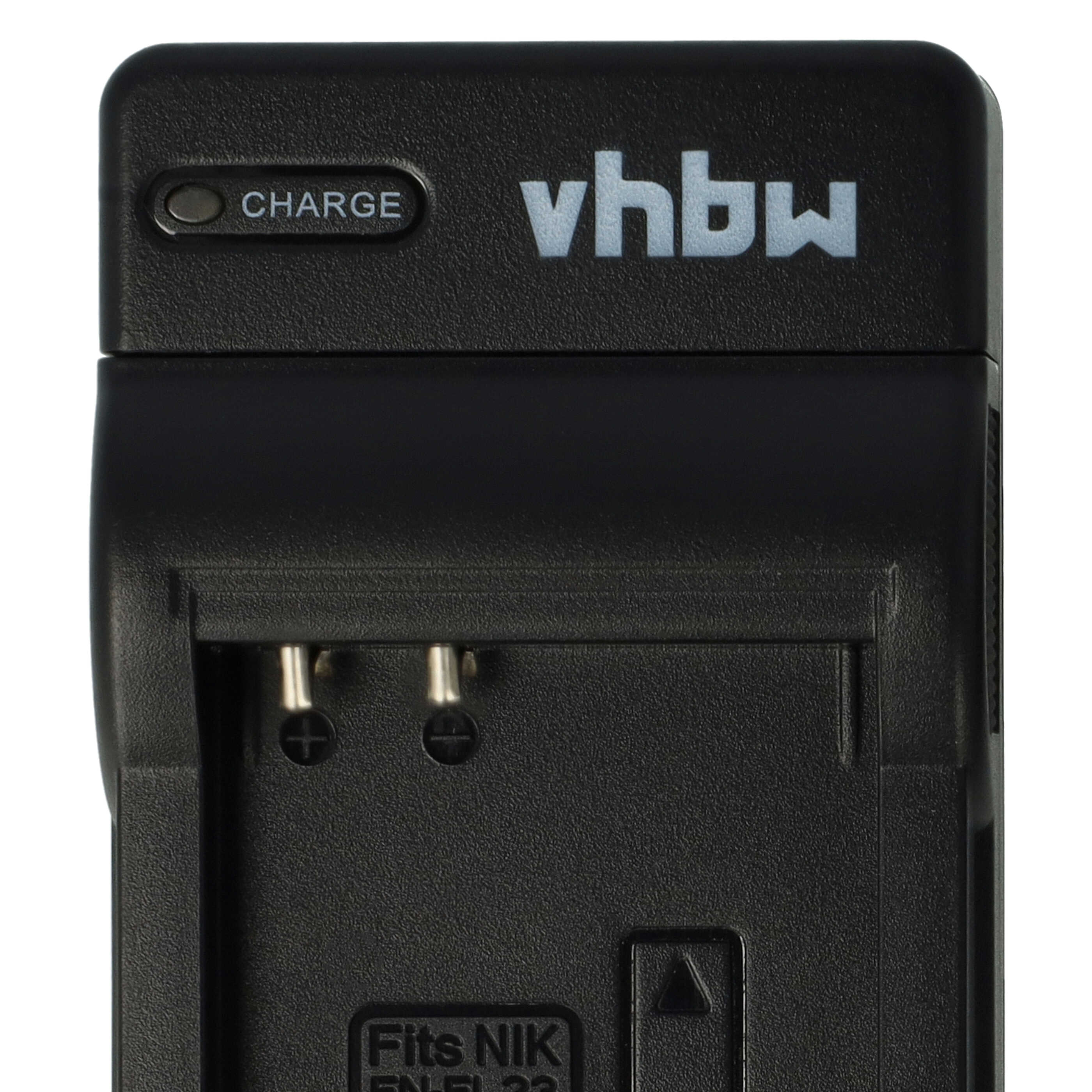 Schwarzes vhbw-Ladegerät mit einer „CHARGE“-Anzeige und dem Etikett „Fits NIK EN-EL23“.