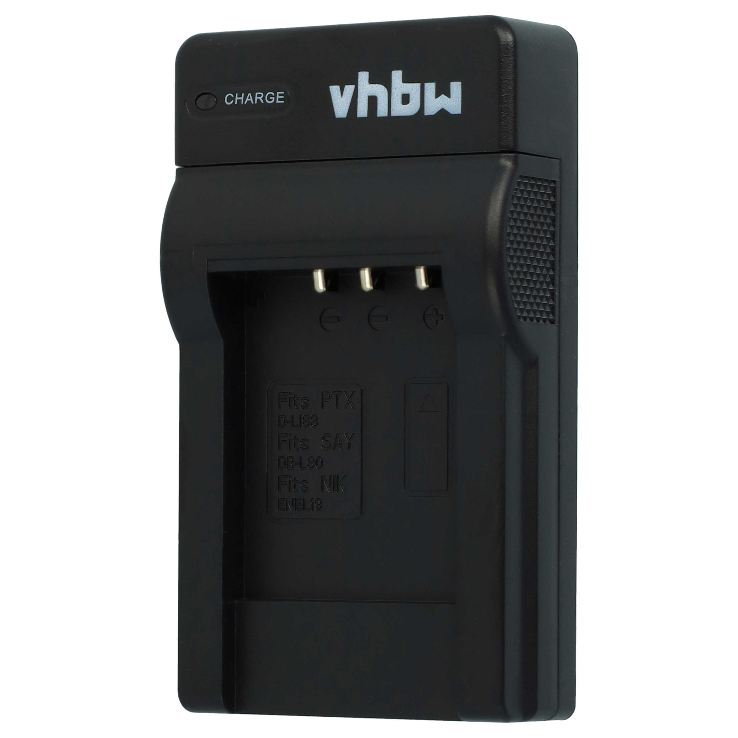Schwarzes Batterieladegerät mit vhbw-Logo und Text zur Kompatibilität.