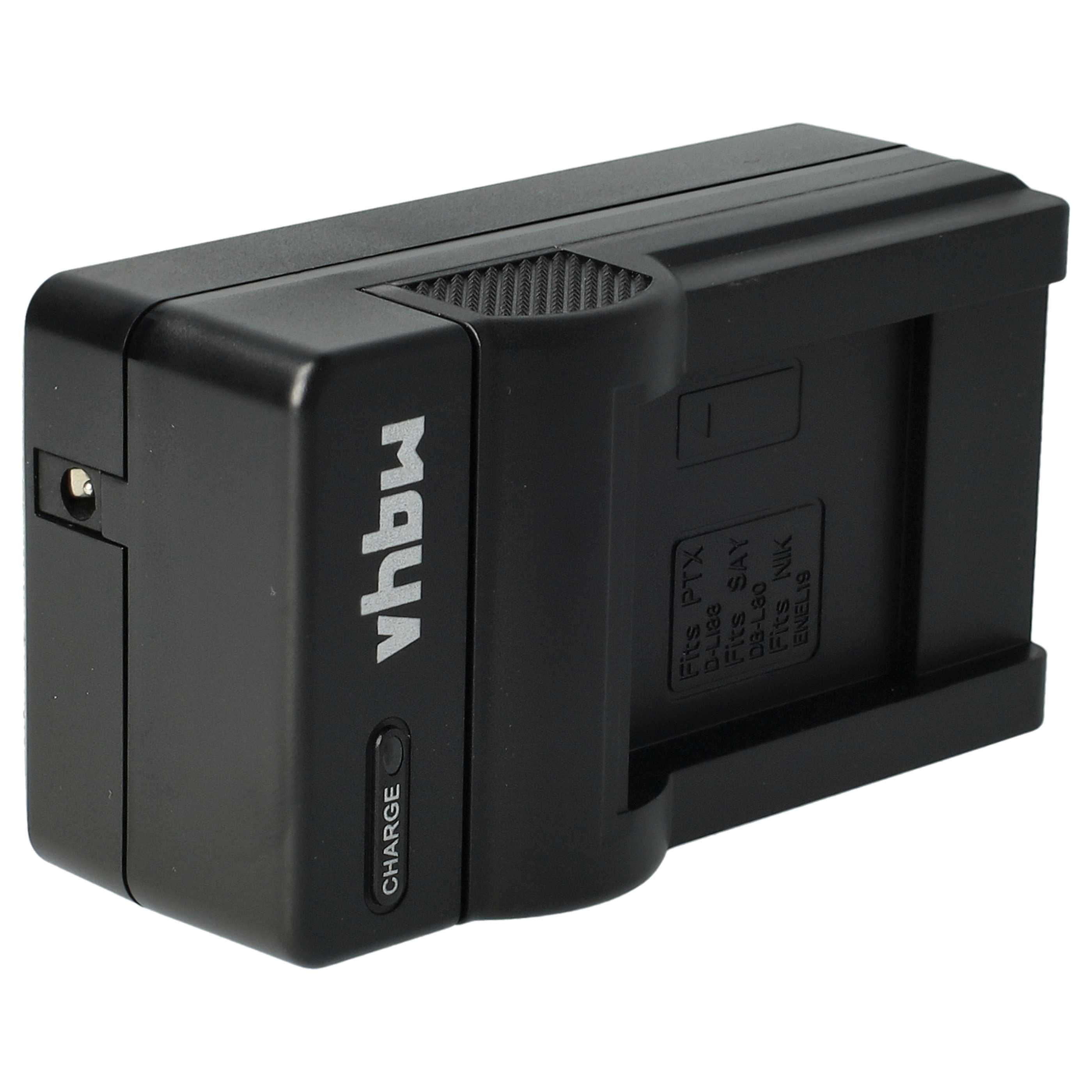 Schwarzes Batterieladegerät mit 'vhbw'-Logo und 'CHARGE'-Anzeige. Passend für PTX, D-L88, D-L30, ENEL18 Batterien.