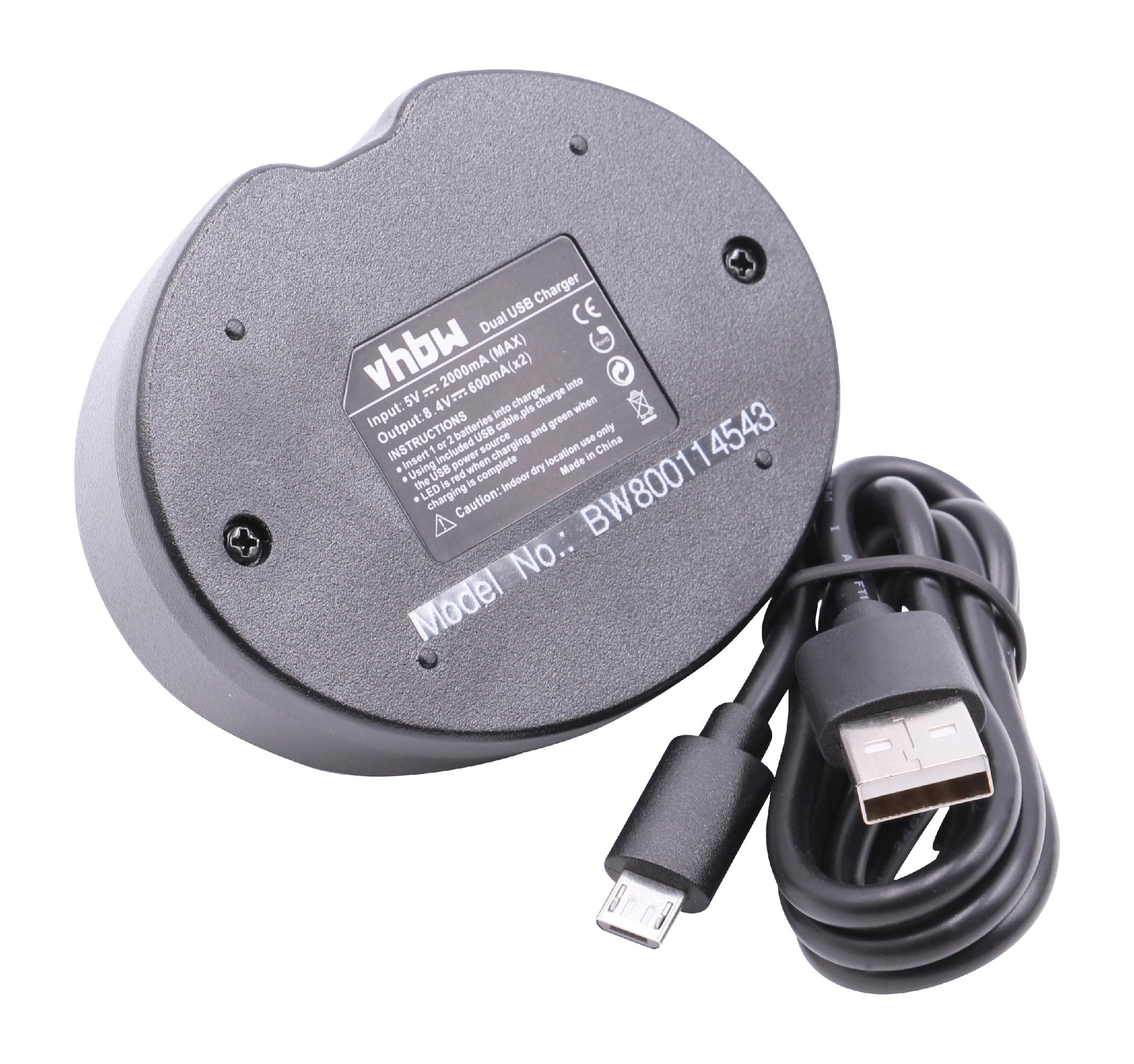 Schwarzes Dual-USB-Ladegerät mit USB-Kabel. Details und Anweisungen sind auf dem Gerät.