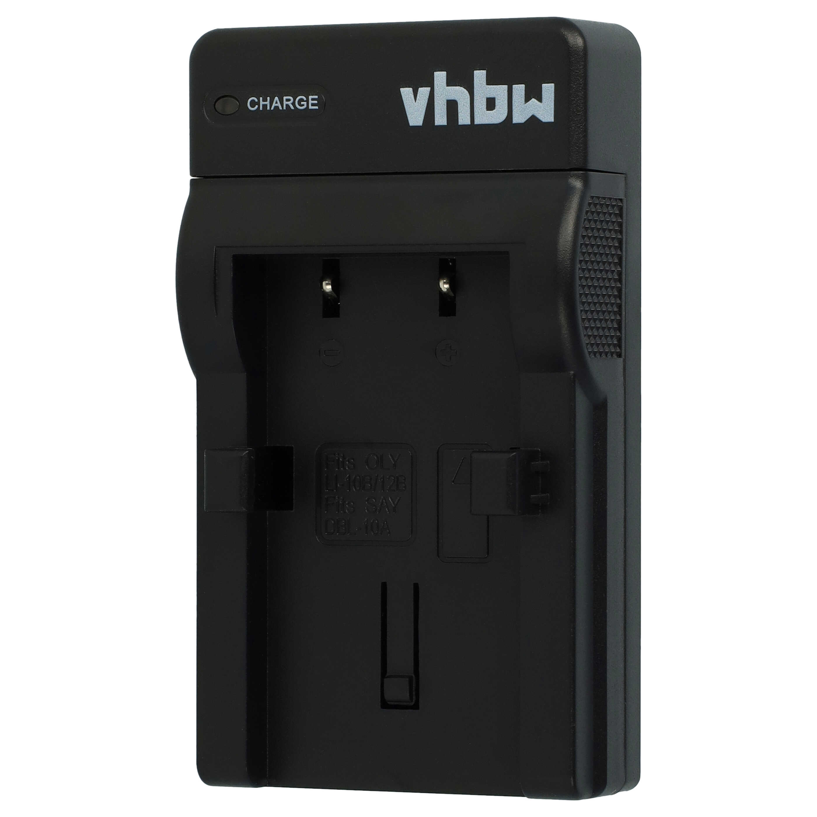 Ein schwarzes Batterieladegerät mit vhbw-Logo und Steckplätzen für Batterien.