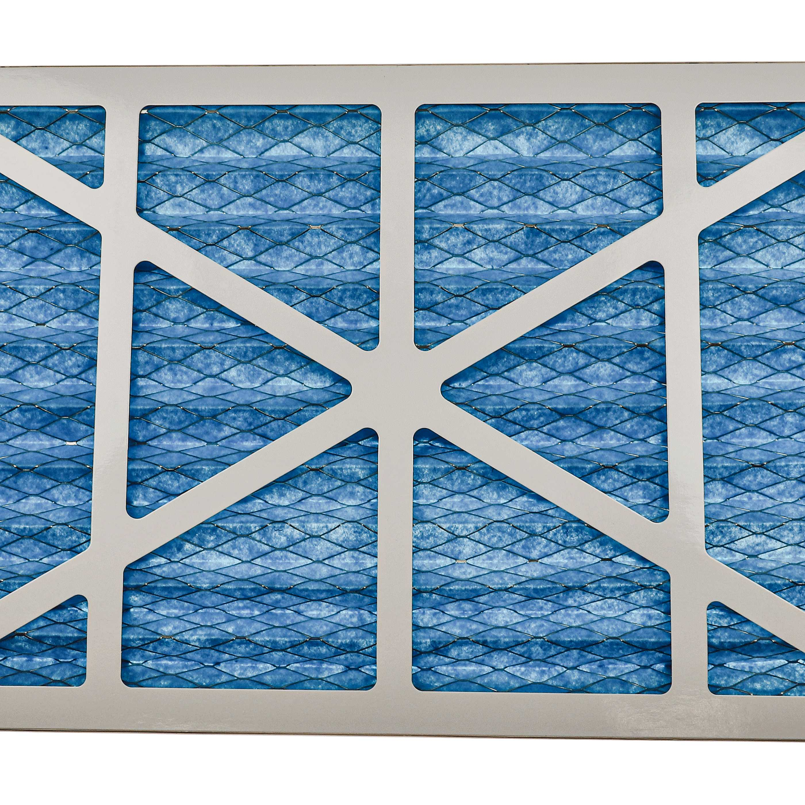 Luftfilter mit blauem Filtermaterial und weißem Rahmen.