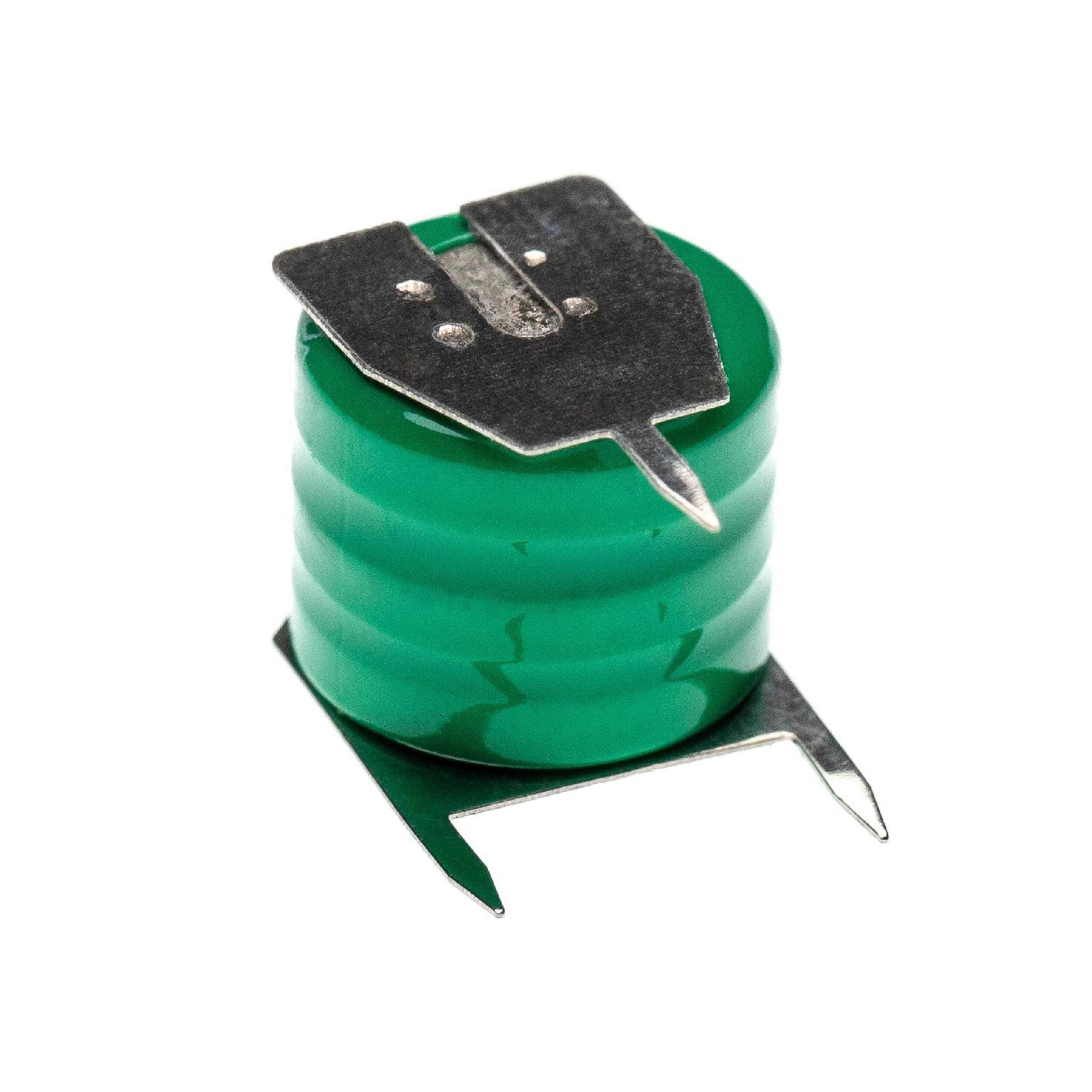 Grüne zylindrische Batterie mit Metallkontakten.