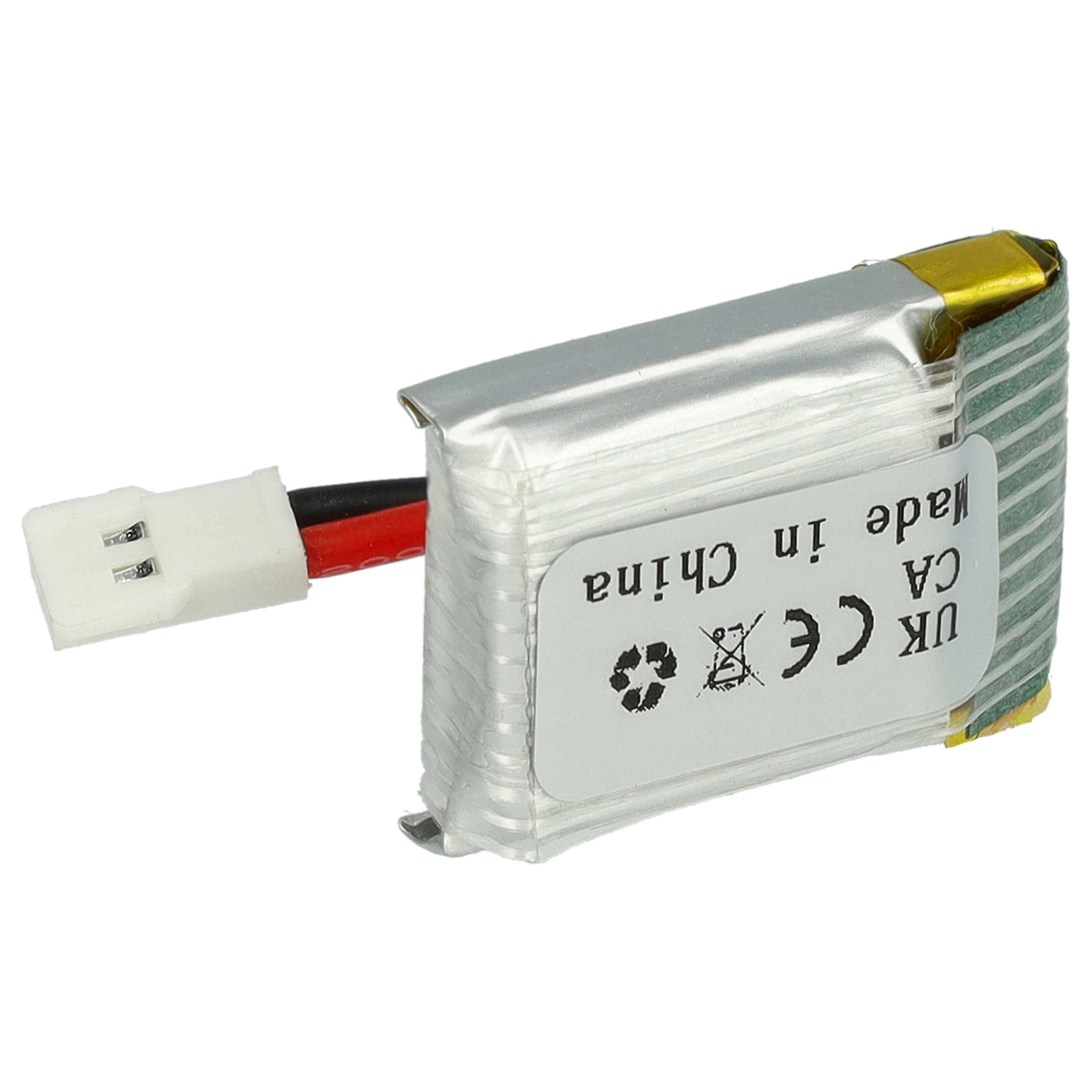 Eine kleine Lithiumbatterie. Die Batterie ist silberfarben mit einem schwarzen und roten Draht und hat Etiketten.