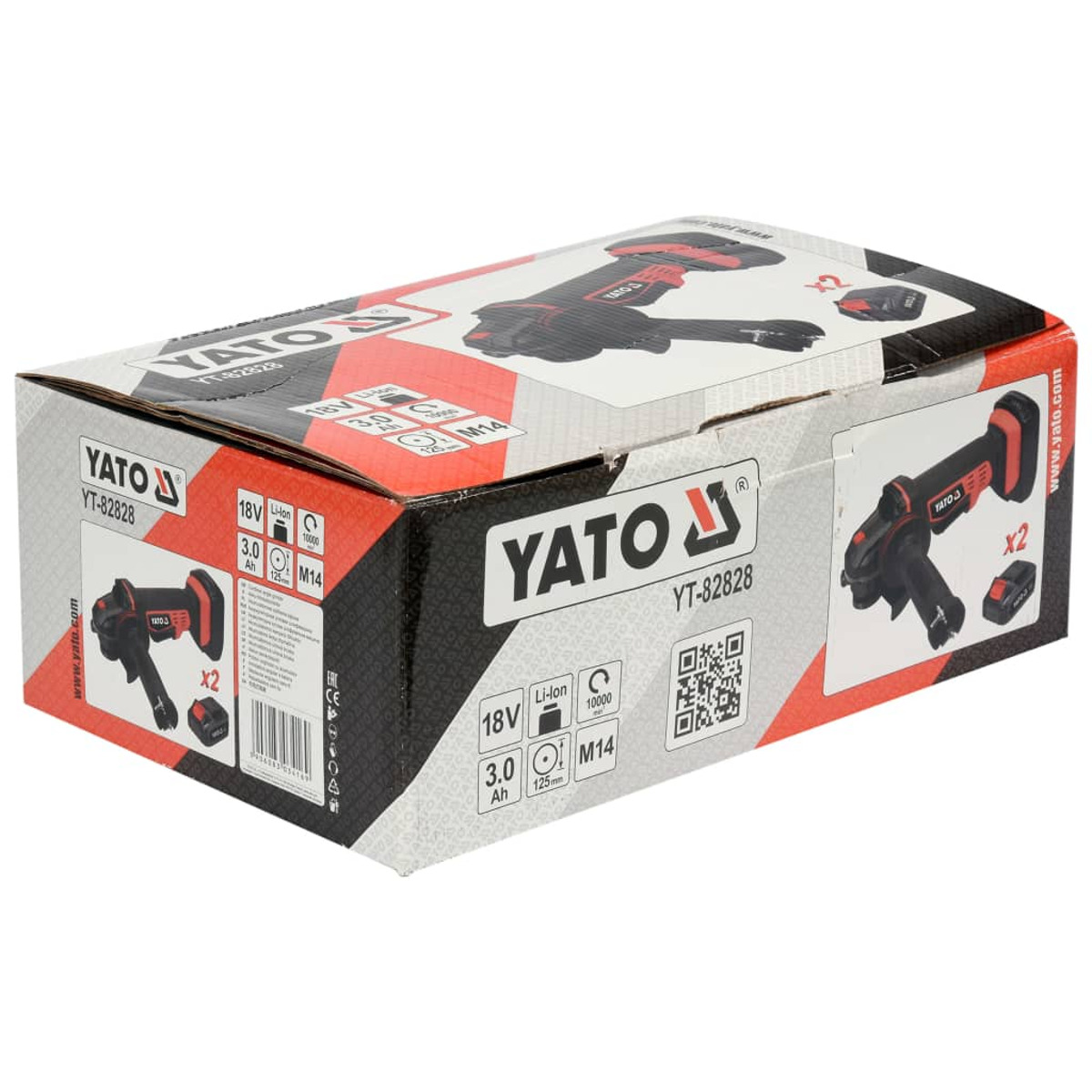 YATO Werkzeugkasten. Die Box ist rot und weiß mit einem schwarzen Griff. Werkzeuge sind drin.