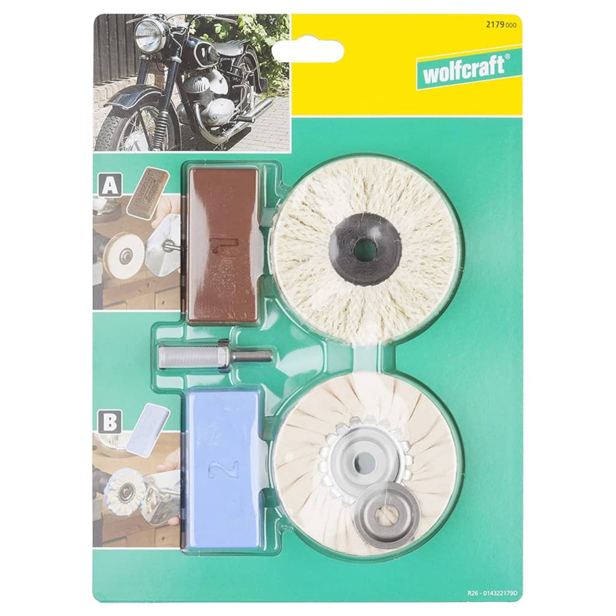 Polierset für Motorräder. Enthält Schleifscheiben und Polierpasten. In der Verpackung.
