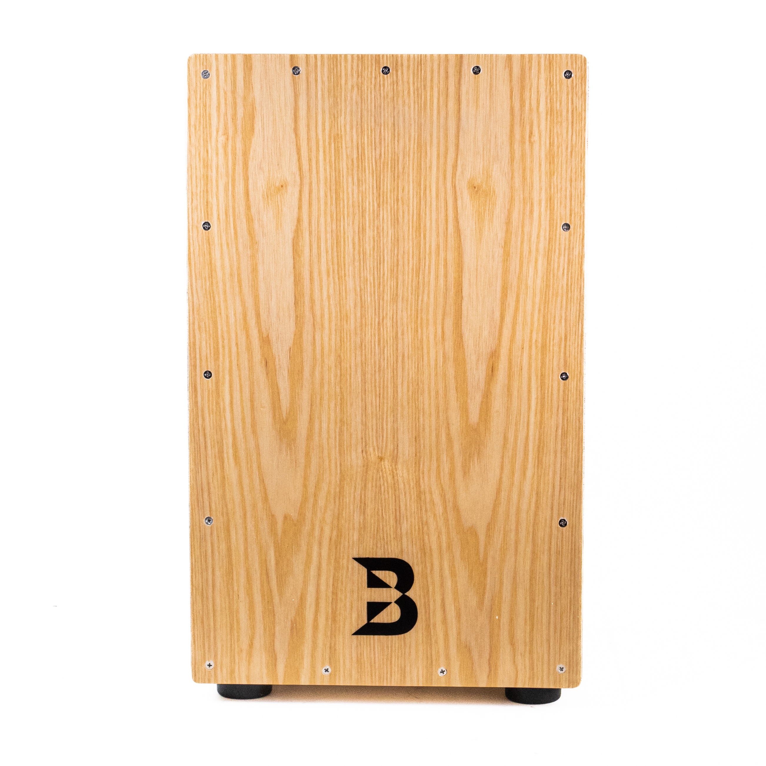 Eine Holzkajontrommel, hellbraun, mit dem Markenlogo unten.